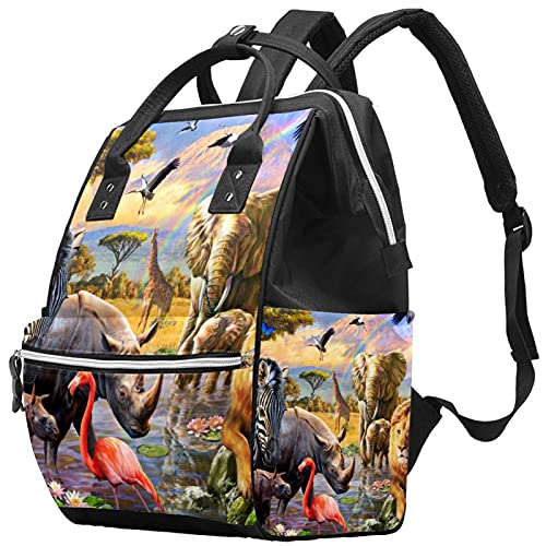 LORVIES Flamingo Zebra Diaper Bag Backpack - Large Capacity Waterproof Baby Bag with Insulated Bottle Pockets, Multi-Function Travel Backpack for Moms - Perfect for Daycare, Park Outings & Family Vacations