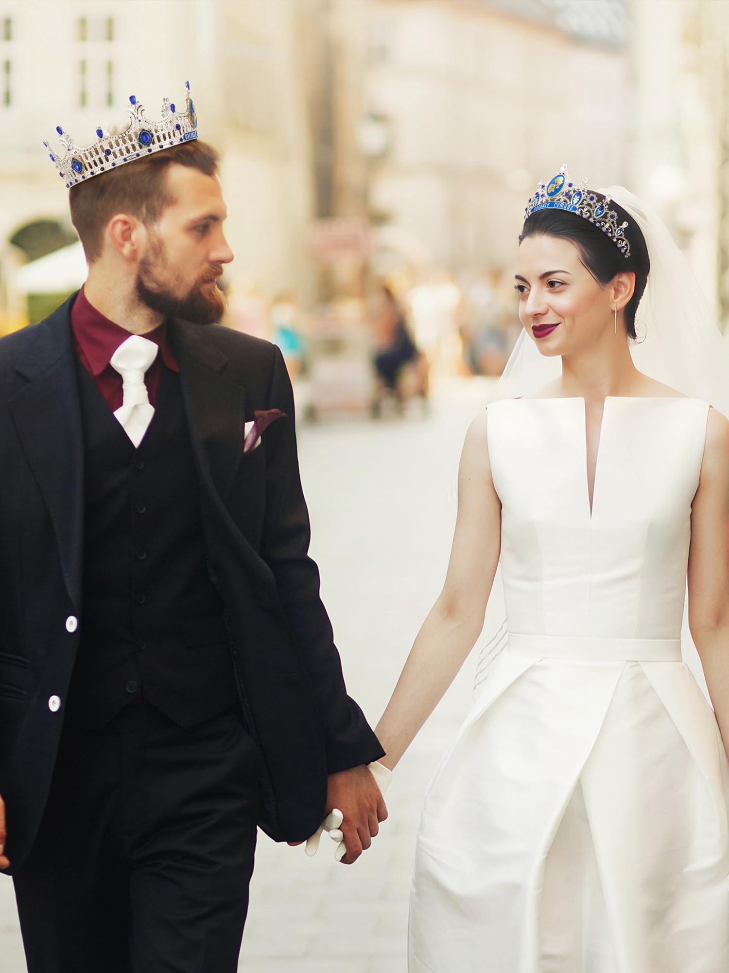 Royal Couple Crown Set for Women & Men - Crystal Queen Tiara & King Crown, 2-Pack Medieval Wedding Accessories for Prom, Birthday, Photo Shoot & Cosplay - Perfect for Couples, Bridal Showers & Renaissance Fairs