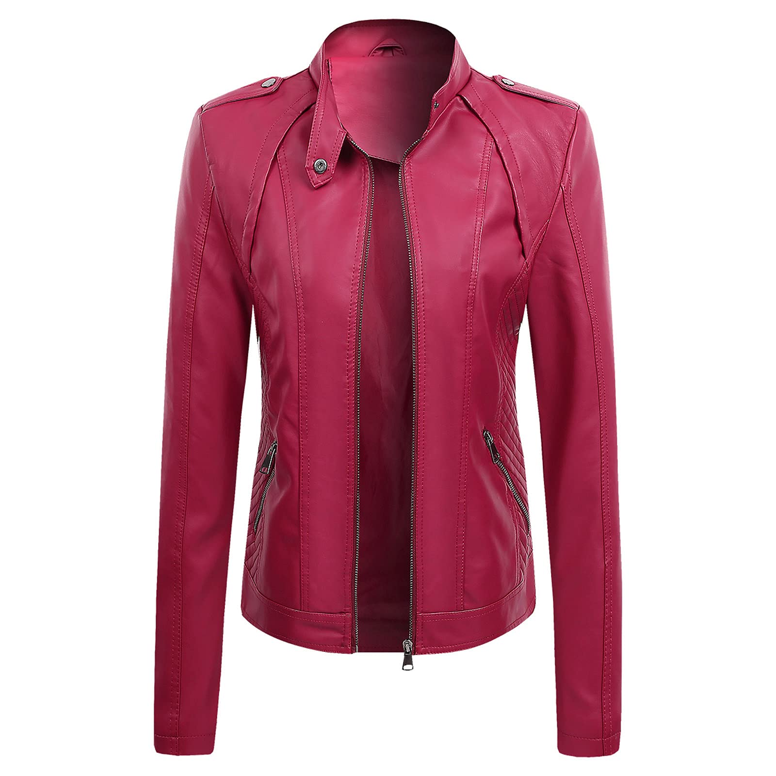 Stylish Faux Leather Jacket with Stand Collar - Women's Lightweight Motorcycle Coat for Plus Size | Perfect for Casual Outings, Biker Rides & Night Events