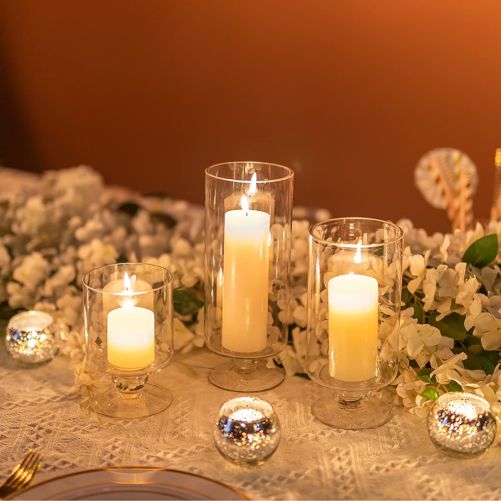 Nuptio 3-Piece Large Clear Glass Vase Set - Tall Centerpiece Vases for Flowers, Candles, Home Decor, Weddings & Party Table Decorations | Perfect for Living Room, Dining Table & Event Centerpieces