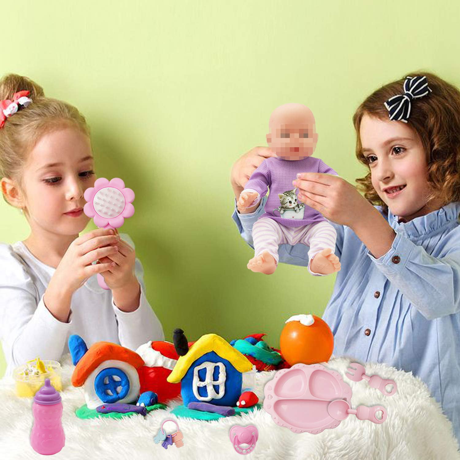 SOTOGO 34-Piece Baby Doll Care Set - Feeding & Changing Accessories for Toddlers - Includes Bottle, Diapers, Comb & More - Perfect for Pretend Play & Role-Playing Games (Doll Not Included) - Great Gift for 3+ Year Old Girls