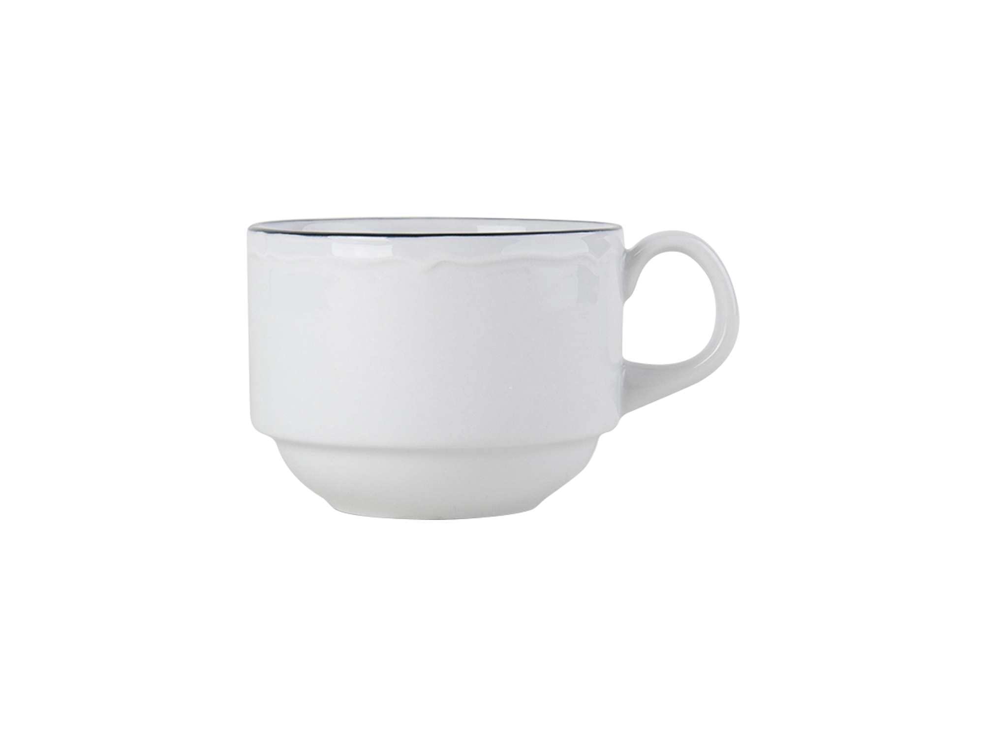 Tuxton Charleston Blue Banded Scalloped Rim 8-Oz Stackable Cups - Set of 36, Blue & White - Chip & Scratch Resistant, Lead-Free, Dishwasher & Microwave Safe - Perfect for Coffee, Tea, Parties & Home Decor