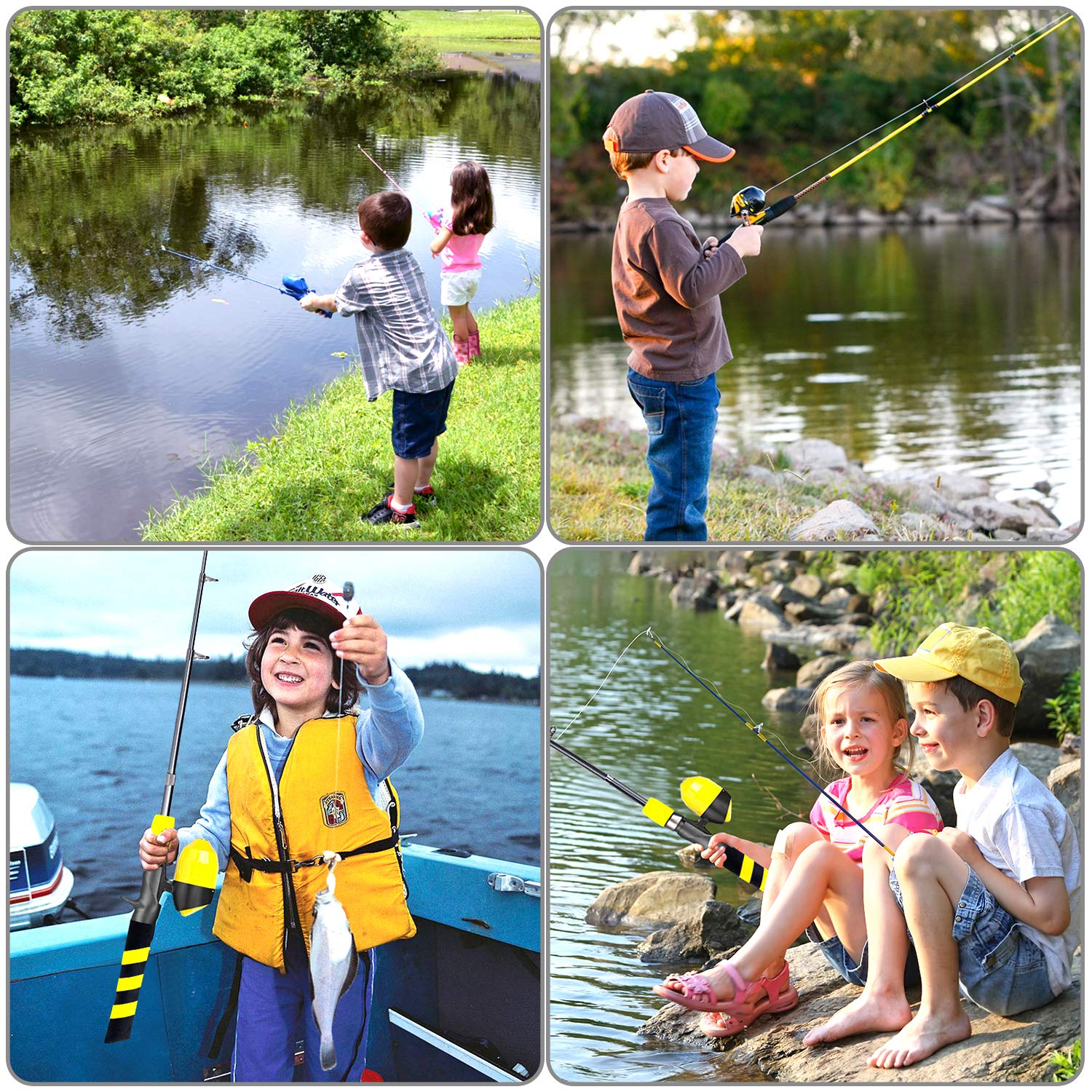 PLUSINNO Kids Fishing Pole - Telescopic Fishing Rod and Reel Combo Kit with Tackle Box | Portable Spincast Fishing Gear for Boys, Girls & Youth | Perfect for Beginners, Outdoor Adventures & Family Fishing Trips