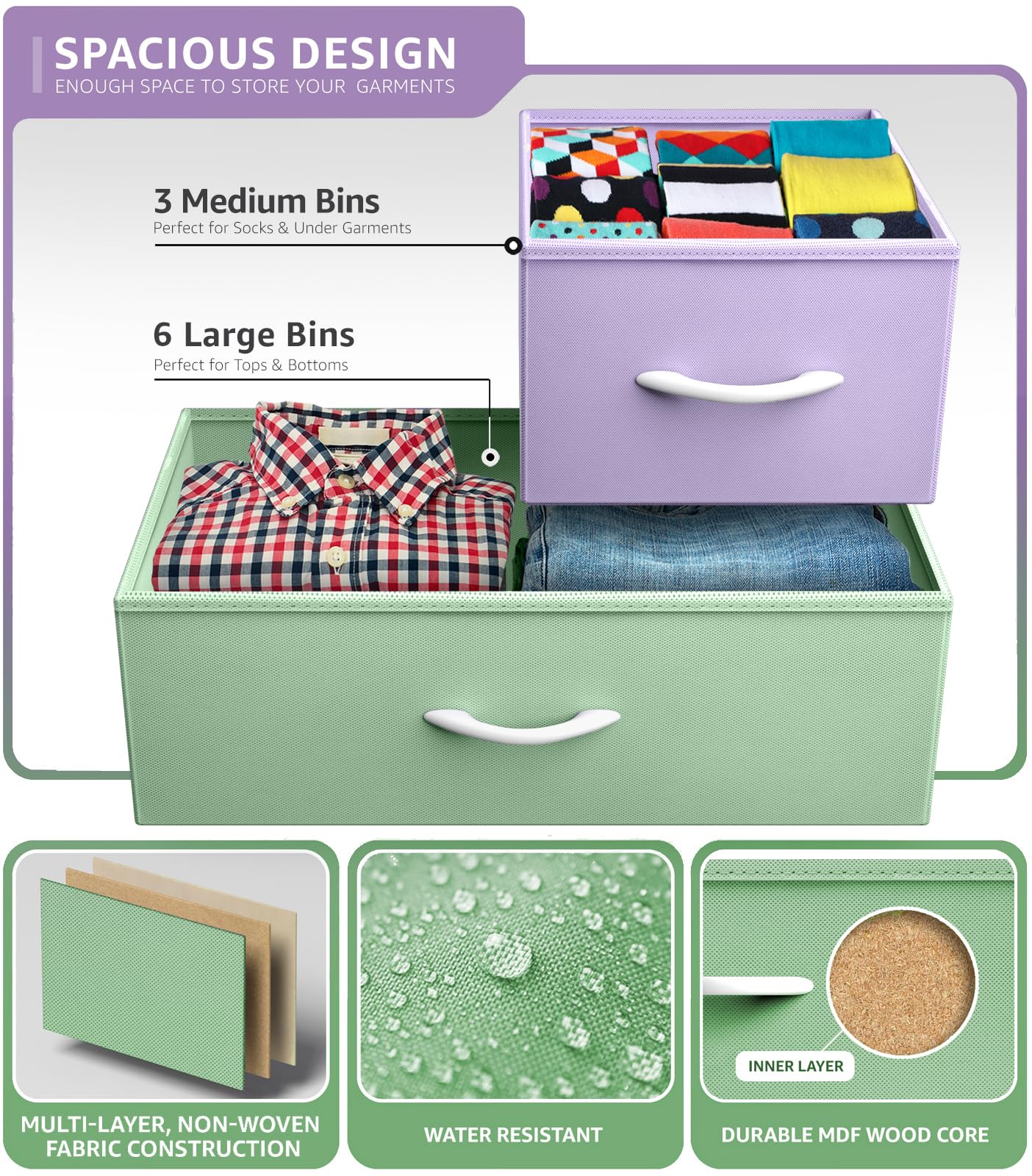 Sorbus 9-Drawer Kids Dresser with Steel Frame & Wood Top - Pastel Fabric Storage Chest for Bedroom, Closet, Nursery Organization - Perfect for Toys, Clothes & Baby Essentials (Pastel 1)