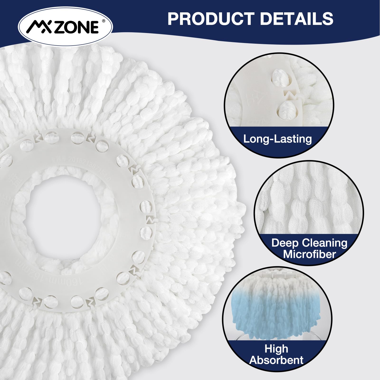 360° Spin Mop Replacement Heads (3-Pack) - Microfiber Magic Mop Refills for Hurricane Spin Mop Systems - Universal Round Shape for Deep Cleaning Floors, Kitchens & Bathrooms