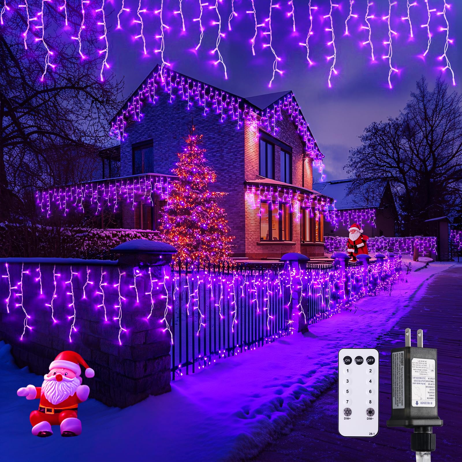 JMEXSUSS 38.8 FT 400 LED Purple Icicle Christmas Lights - Outdoor Waterproof Holiday Decor with 8 Lighting Modes & 80 Drops - Perfect for House, Party, Christmas Tree, Roof, and Yard Decoration