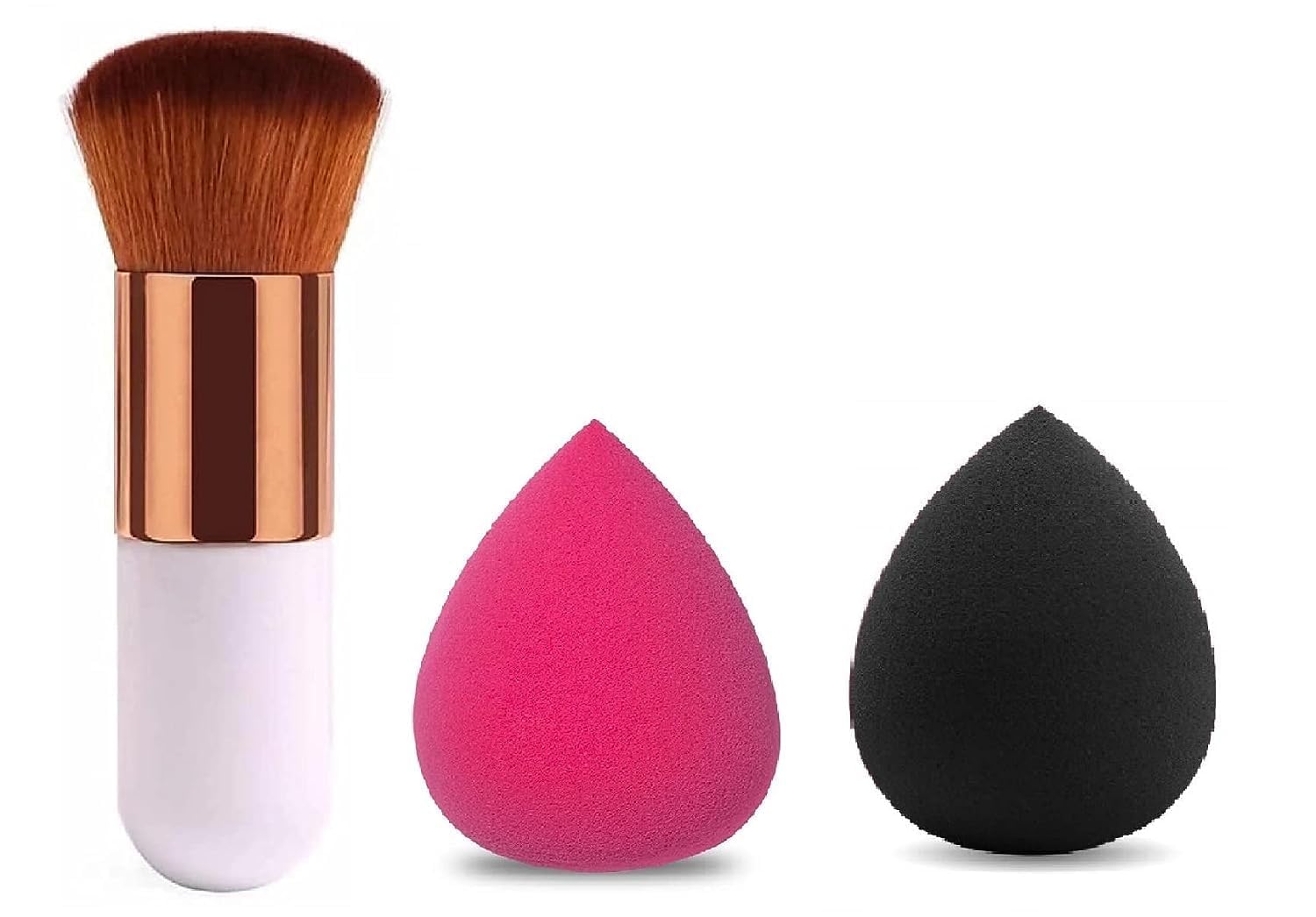 Prosopyare 1 Round Foundation Makeup Brush & 2-Piece Makeup Sponge Blender Set - Mini Foundation Brush with Blender Puffs for Flawless Liquid & Powder Application - Perfect for Travel, Professional Makeup Kits & Everyday Beauty Routine