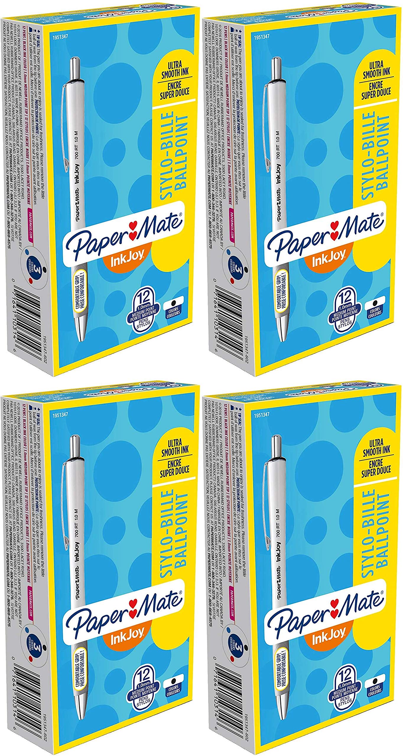 Paper Mate InkJoy 700RT Retractable Ballpoint Pens - Medium Point (0.7mm) - Smooth Writing Black Ink - 12 Pens per Box (Pack of 4) - Ideal for Office, School & Note Taking