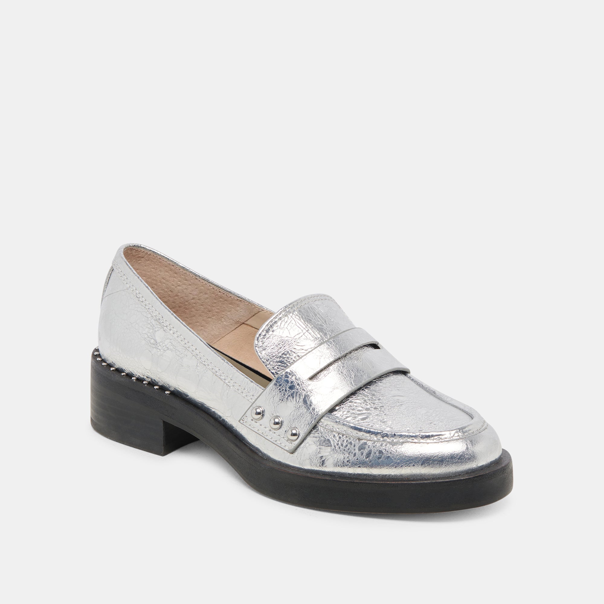 ALIANE Silver Distressed Leather Loafers for Women - Comfortable Slip-On Shoes for Casual & Office Wear - Perfect for Work, Travel & Everyday Outfits