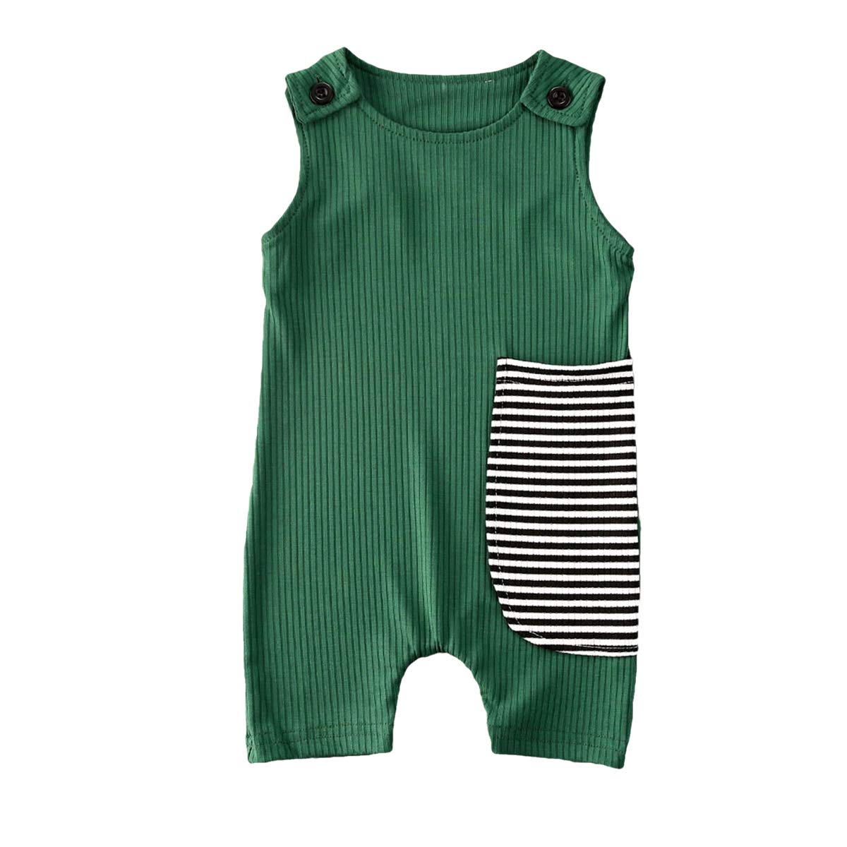PrettyYou Newborn Toddler Baby Jumpsuit - Cute Cotton Sleeveless Striped One-Piece Romper with Pocket for Boys & Girls | Perfect Summer Outfit for Playdates, Beach Trips & Family Photos