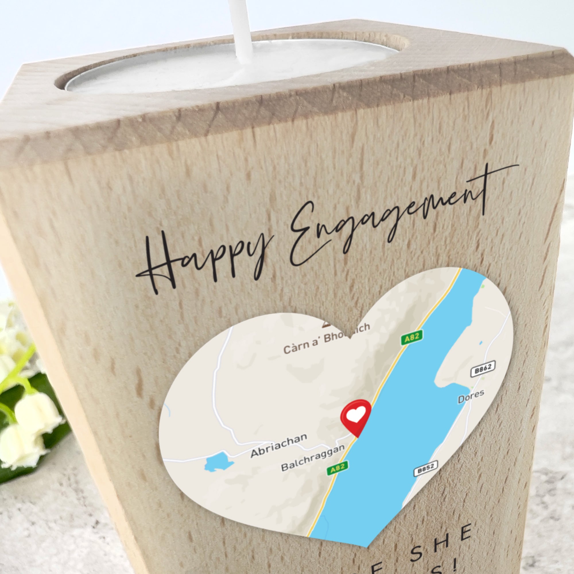 Personalized Heart Map Location Wooden Tea Light Holder - Custom Engraved Gift for Couples, Anniversary, Wedding - 2 Sizes (Small & Large) - Perfect for Romantic Nights, Home Decor, and Candlelight Dinners