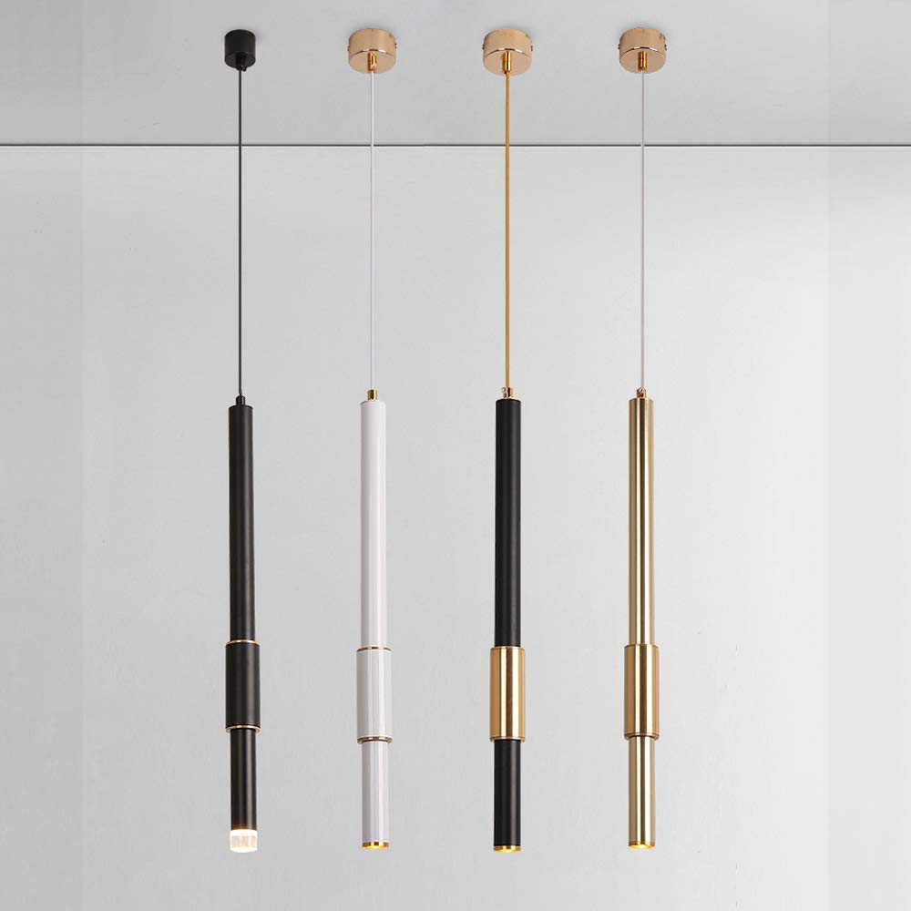 Modern LED Pendant Light - 5W Cylinder Pipe Suspension Lamp for Kitchen Island, Dining Room & Bar - Gold/Black Finish with White Light - Perfect for Restaurant, Shop & Home Decor Lighting