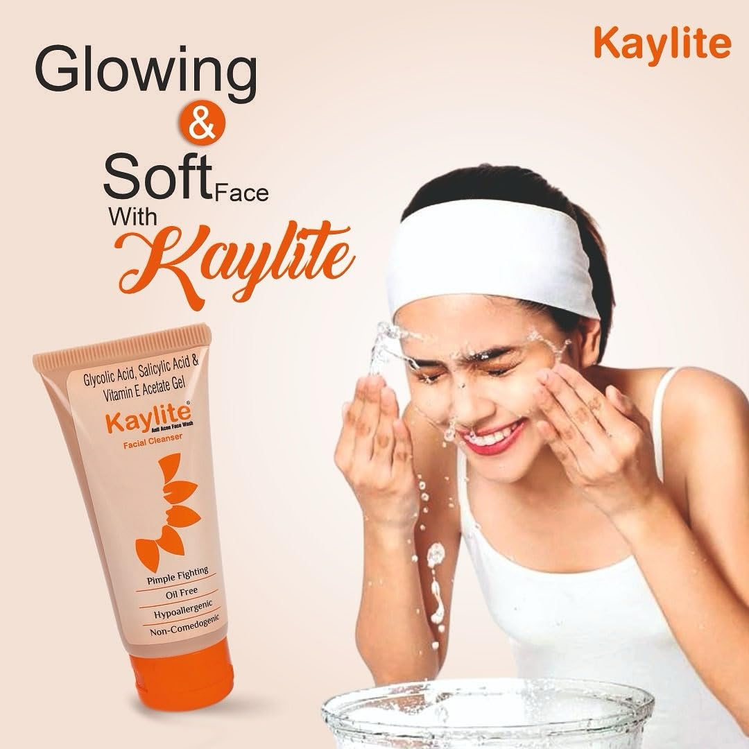Kaylite Facial Cleanser - Oil Free Anti Acne Face Wash with Salicylic Acid & Vitamin E-Acetate Gel for Women & Men (2 Pack, 120ml) | Gentle Daily Cleansing for Oily & Acne-Prone Skin