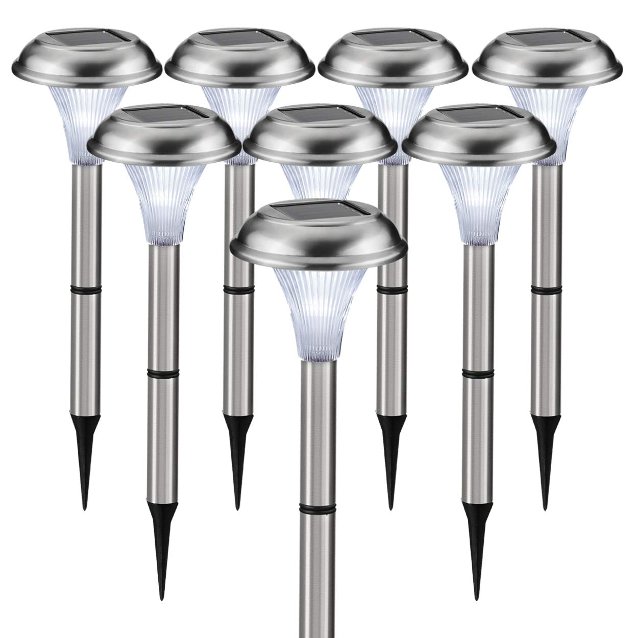 Solar Pathway Lights Outdoor - 8 Pack Super Bright LED Walkway Lights, Brushed Stainless Steel Garden Lights for Patio, Lawn, Yard & Landscape Decor (12 Inch Tall) - Perfect for Driveway, Backyard & Garden Lighting at Night