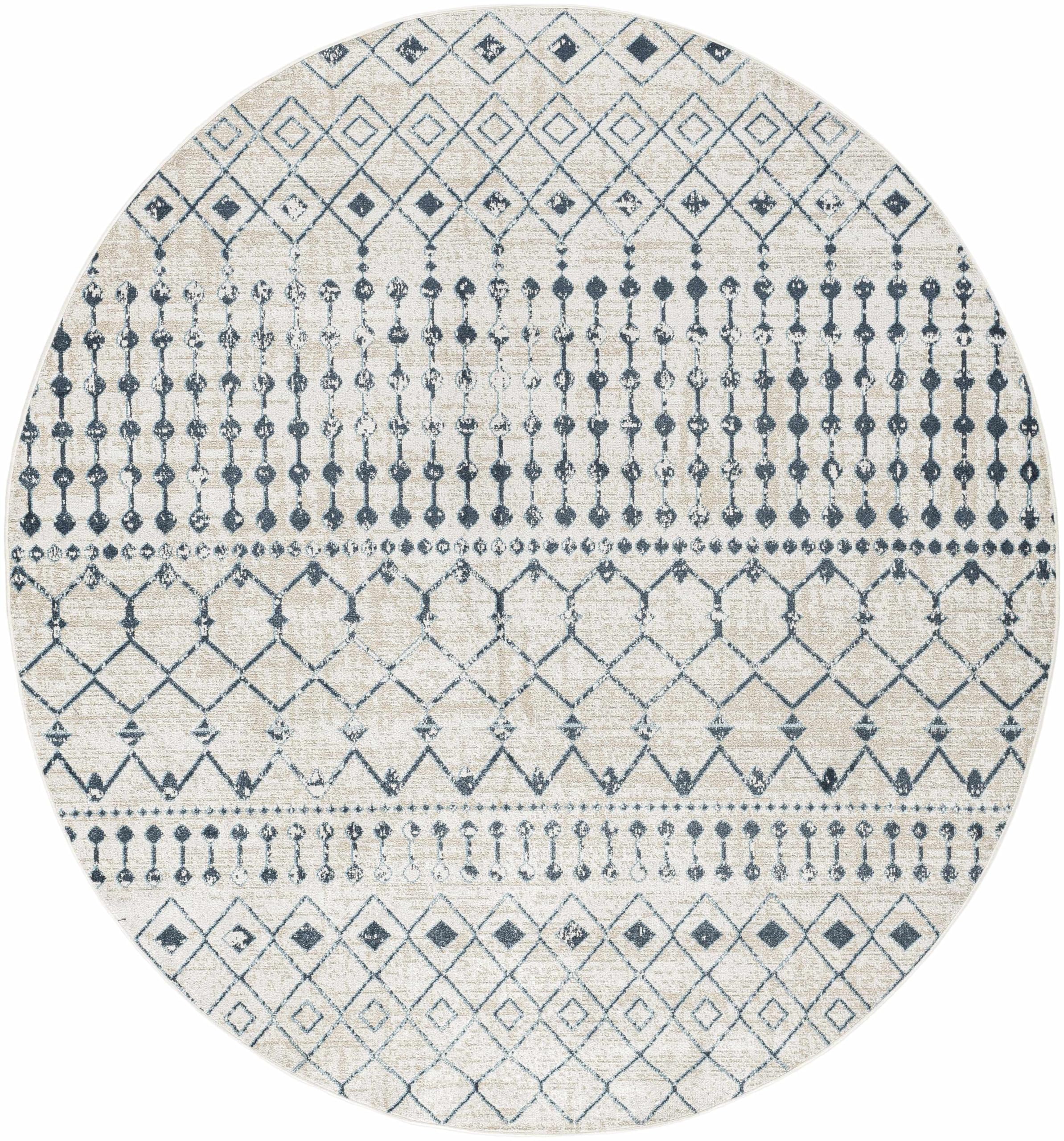 Modderfontein Washable Area Rug for Living Room & Bedroom - Blue & Beige Round 6'7