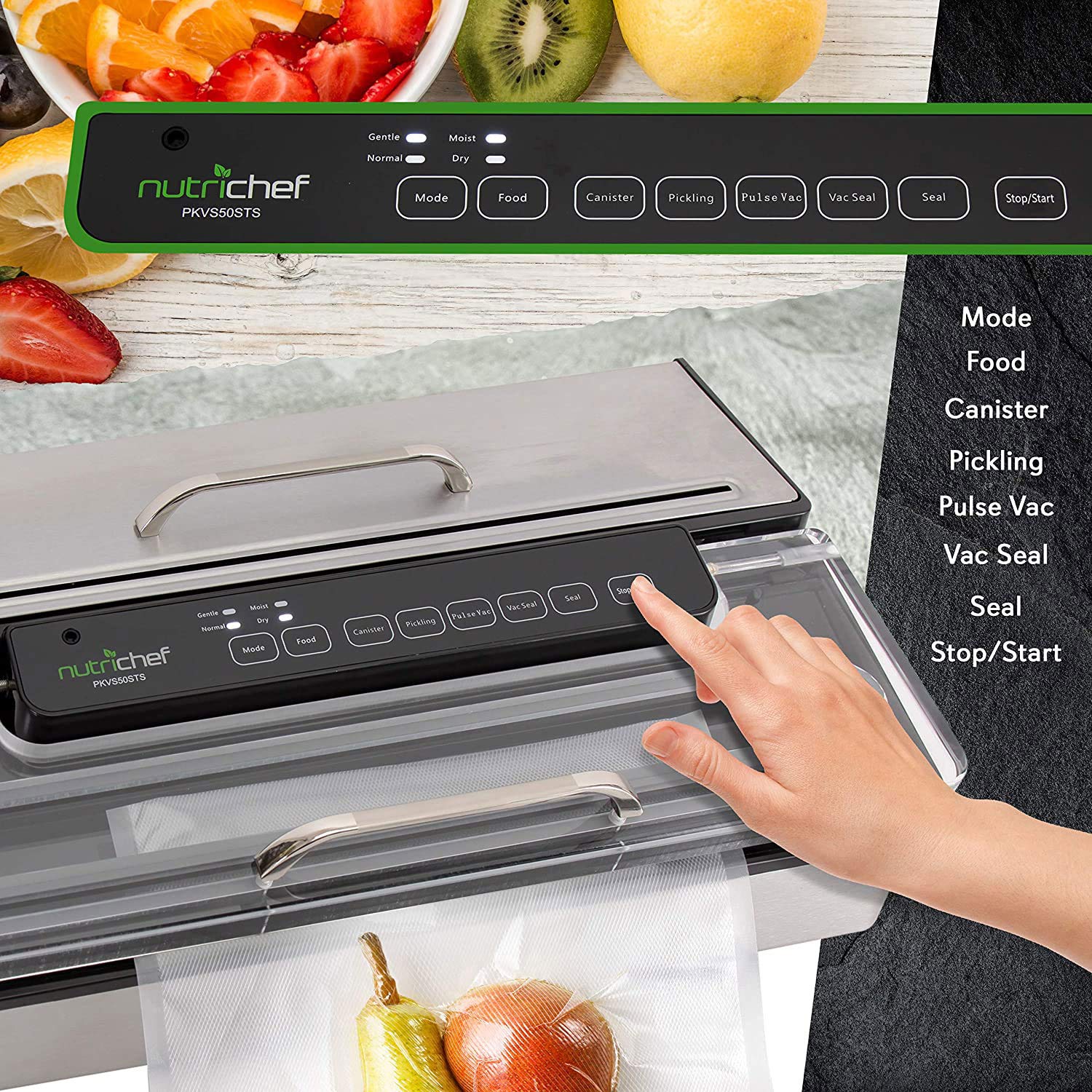 NutriChef PKVS50STS 400W Commercial Vacuum Sealer Machine - Automatic Double Piston Pump for Meat, Sous Vide & Food Preservation | Includes Dry/Wet Seal & Vacuum Roll Bags | Extra Large Silver Design | Perfect for Home Kitchens, Restaurants & Meal Prep Businesses