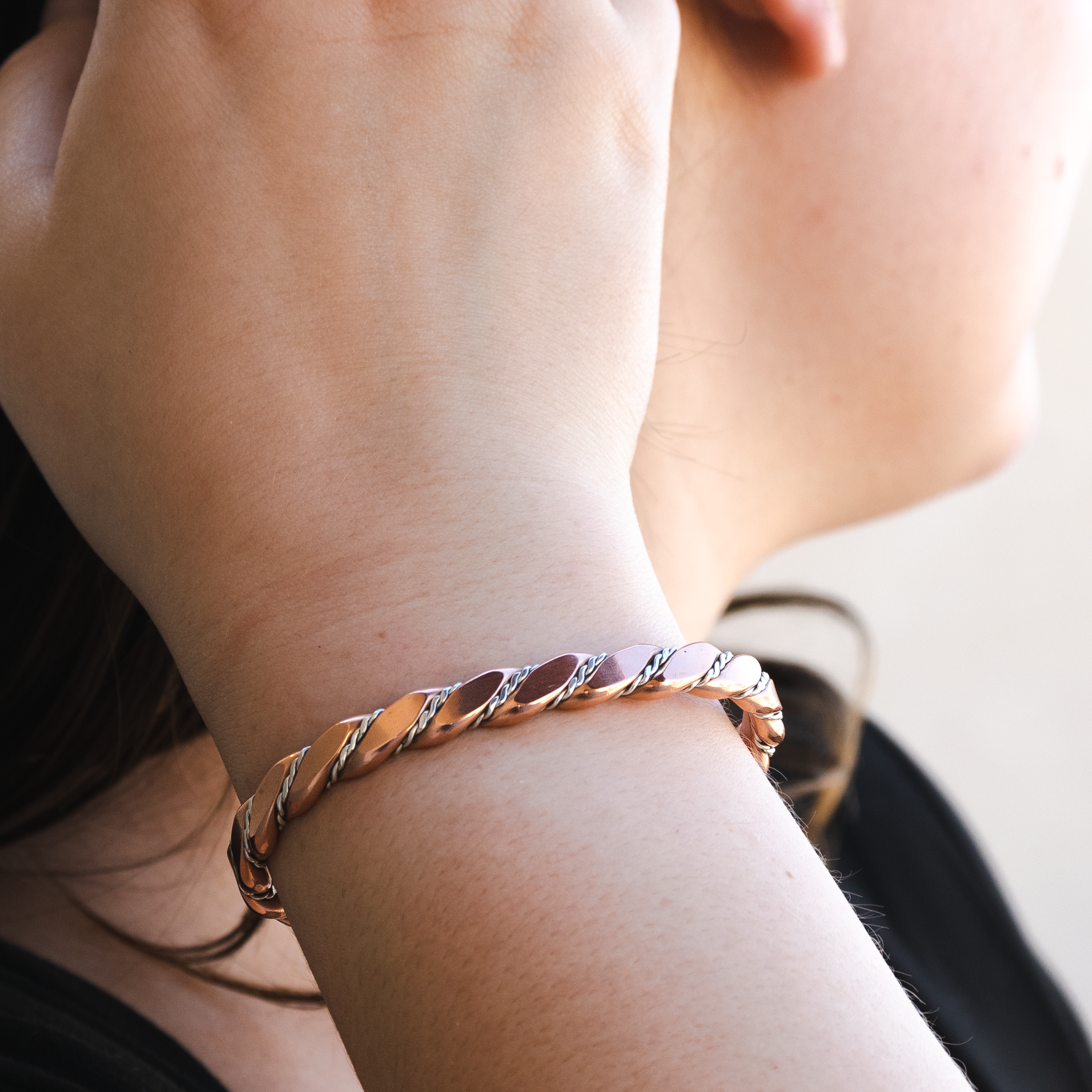 Twisted Silver and Copper Stackable Bracelet for Women - Handmade Adjustable Boho Jewelry - Perfect for Layering, Gift Giving & Everyday Wear