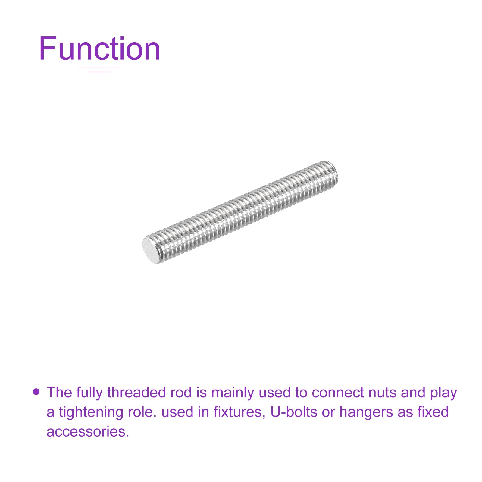 10Pack M8x60mm 304 Stainless Steel Threaded Rods - for DIY & Construction Projects