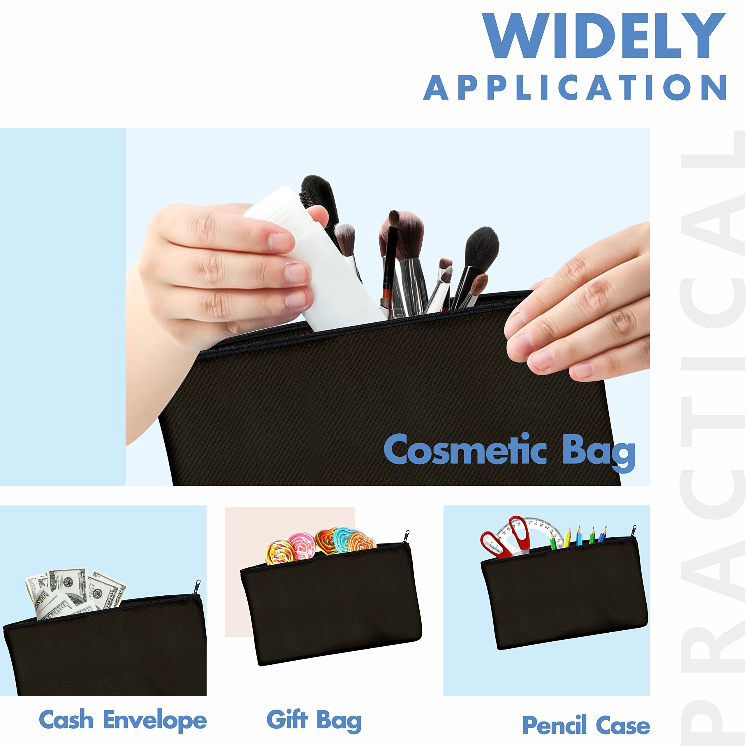 8 Pack Blank Canvas Pencil Pouch Set - DIY Craft Zipper Bags, Makeup Organizer, Multifunctional Storage Pouches for Cosmetics, Toiletries, Stationery (Black, 8.3” x 4.7”) - Perfect for School, Travel & Office Organization
