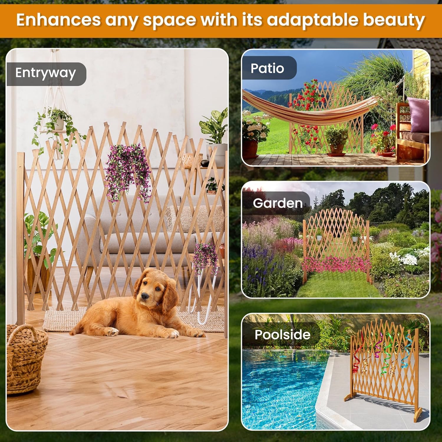 Expandable Wooden Lattice Fence - Willow Garden Trellis for Climbing Plants, Outdoor Décor & Yard Screening | Lightweight Decorative Screen for Vines, Flowers & Home Gardens | Perfect for Backyard, Patio & Landscape Design