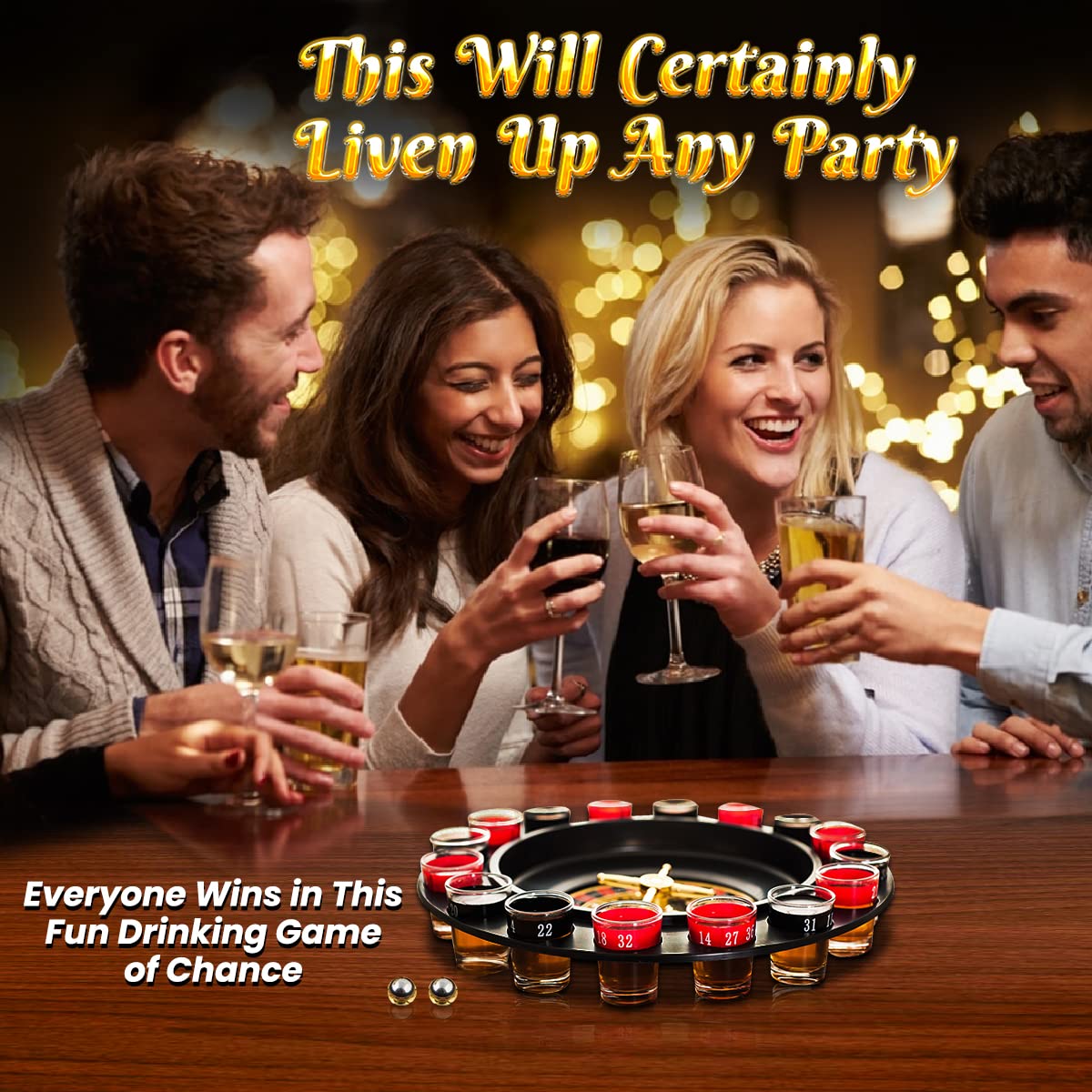 Casino Style Drinking Game Glass Roulette Set - 16 Shot Glasses & 2 Balls for Adult Party Games, Bachelor/Bachelorette Parties & Bar Nights - Fun Alcohol Drinking Accessories for Group Games & Social Events