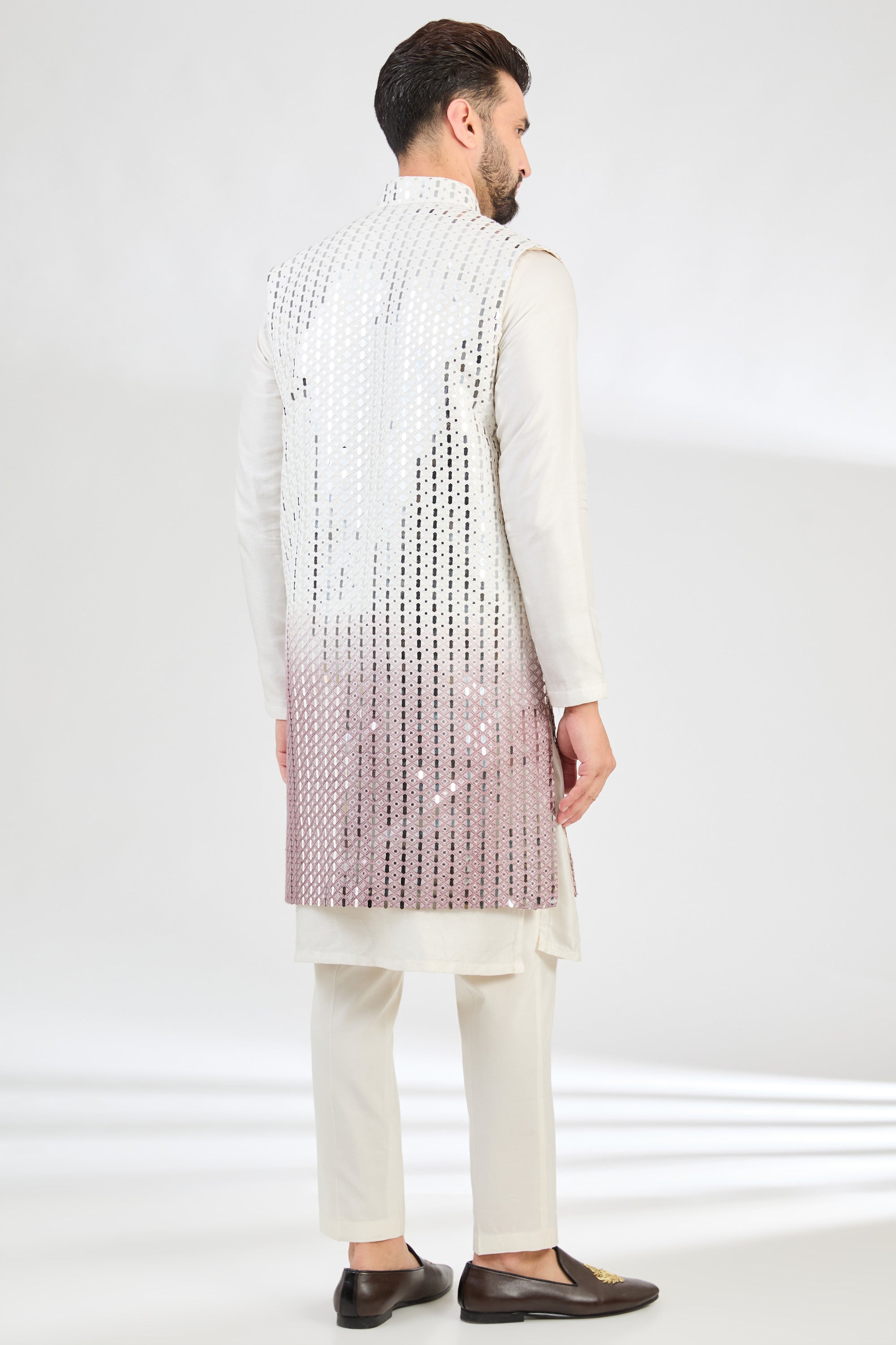 Ombre Shaded Long Mirror Work Shrug - Elegant Embroidered Bolero for Women - Perfect for Weddings, Parties & Evening Events