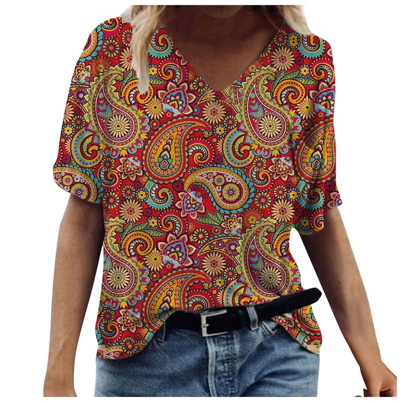 Trendy Printed Women's Crew Neck Short Sleeve T-Shirt - Cute Casual Summer Blouse for Going Out | Perfect for Beach Vacations, Date Nights & Weekend Outings