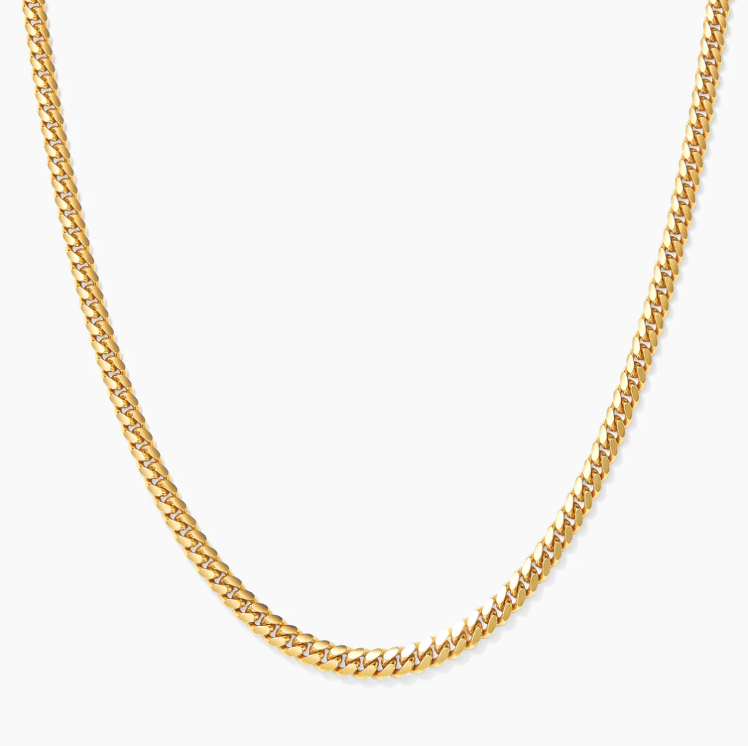 3mm Cuban Link Chain for Men - 14K Gold Plated Stainless Steel Necklace | Perfect for Hip Hop Fashion, Gifts & Everyday Wear