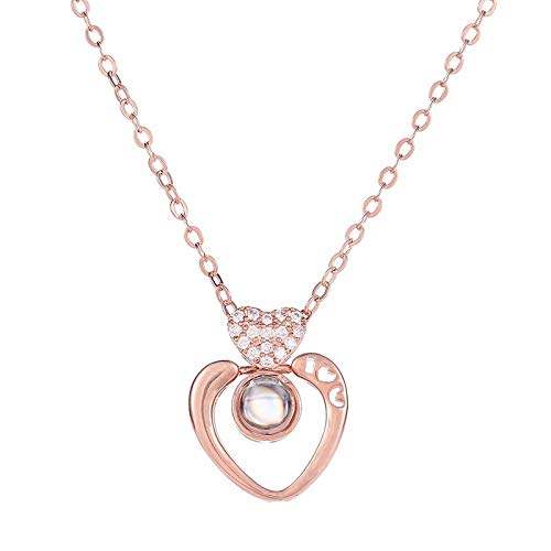 Valentine's Day Love Projection Necklace for Women - Rose Gold Memory Pendant Gift with 100 Languages Engraving (Perfect for Anniversaries, Romantic Dates & Special Occasions)