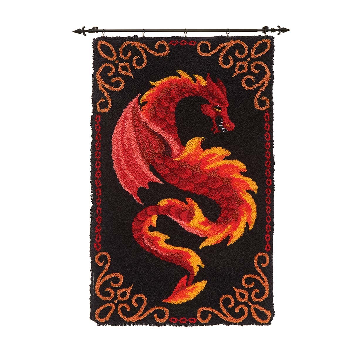 Herrschners Fire Dragon Latch Hook Kit for Adults - DIY Rug Making Craft Kit with Pre-Cut Yarn - Perfect for Home Decor, Wall Hanging & Cozy Gift Idea