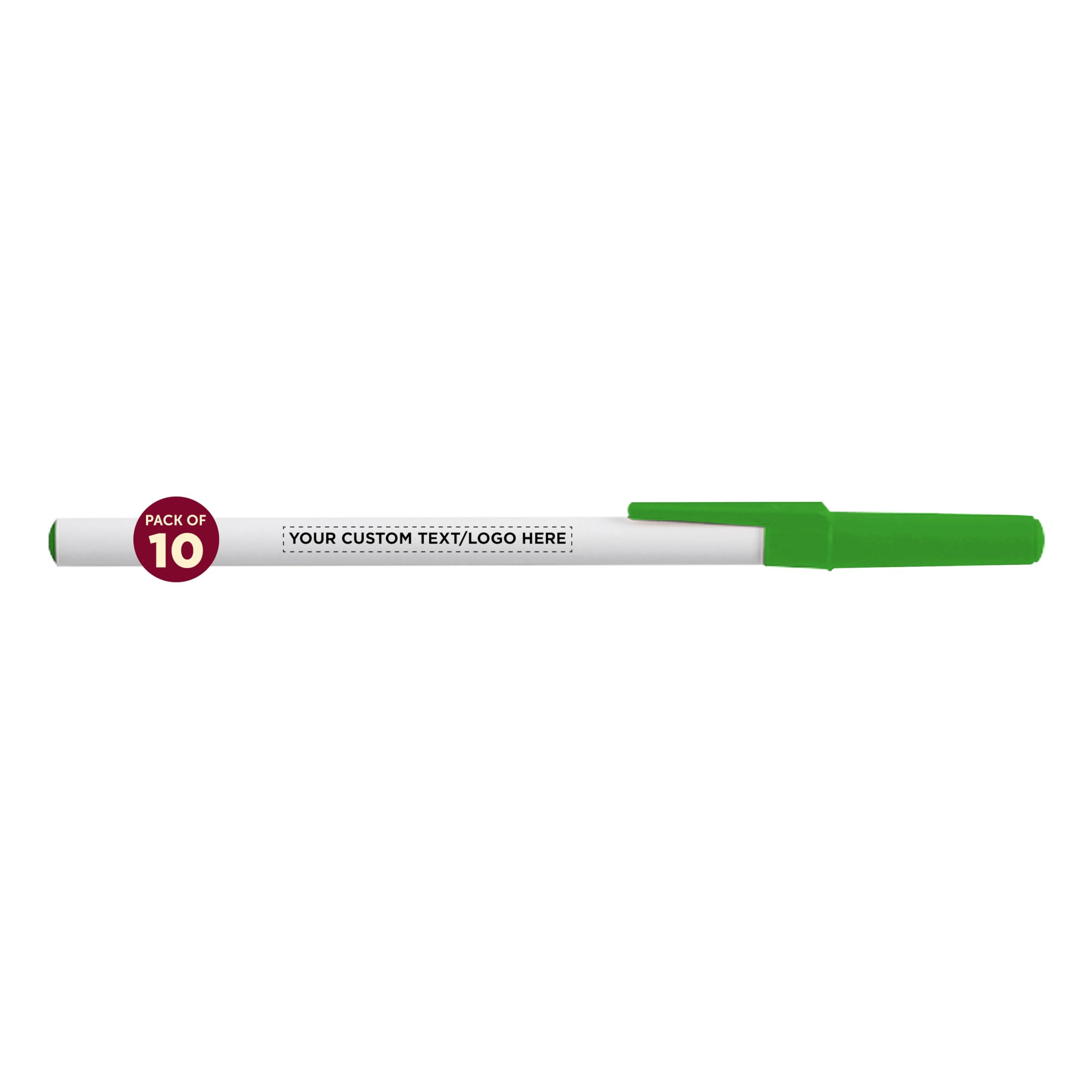 Custom Value Stick Pens Set of 10 - Personalized Bulk Pack with Black Ink - Premium Promotional Pens for Office, School, Business, Tradeshows & Events - Perfect for Branding, Giveaways & Corporate Gifts (Green)
