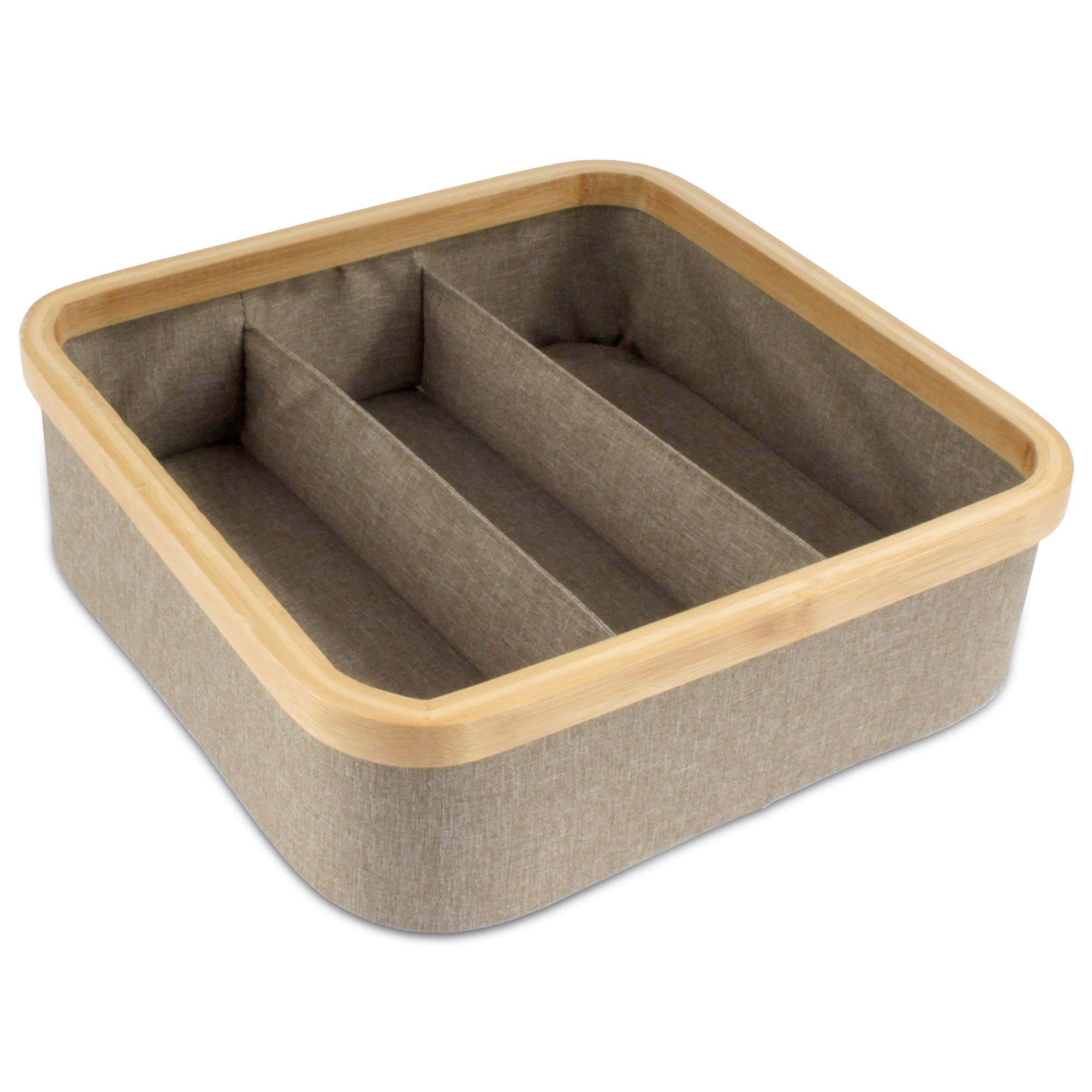 BambooMN 3-Cell Dresser Drawer Organizer - Natural Bamboo Storage Box for Socks, Underwear & Jewelry - Perfect for Bedroom Closet & Bathroom Organization