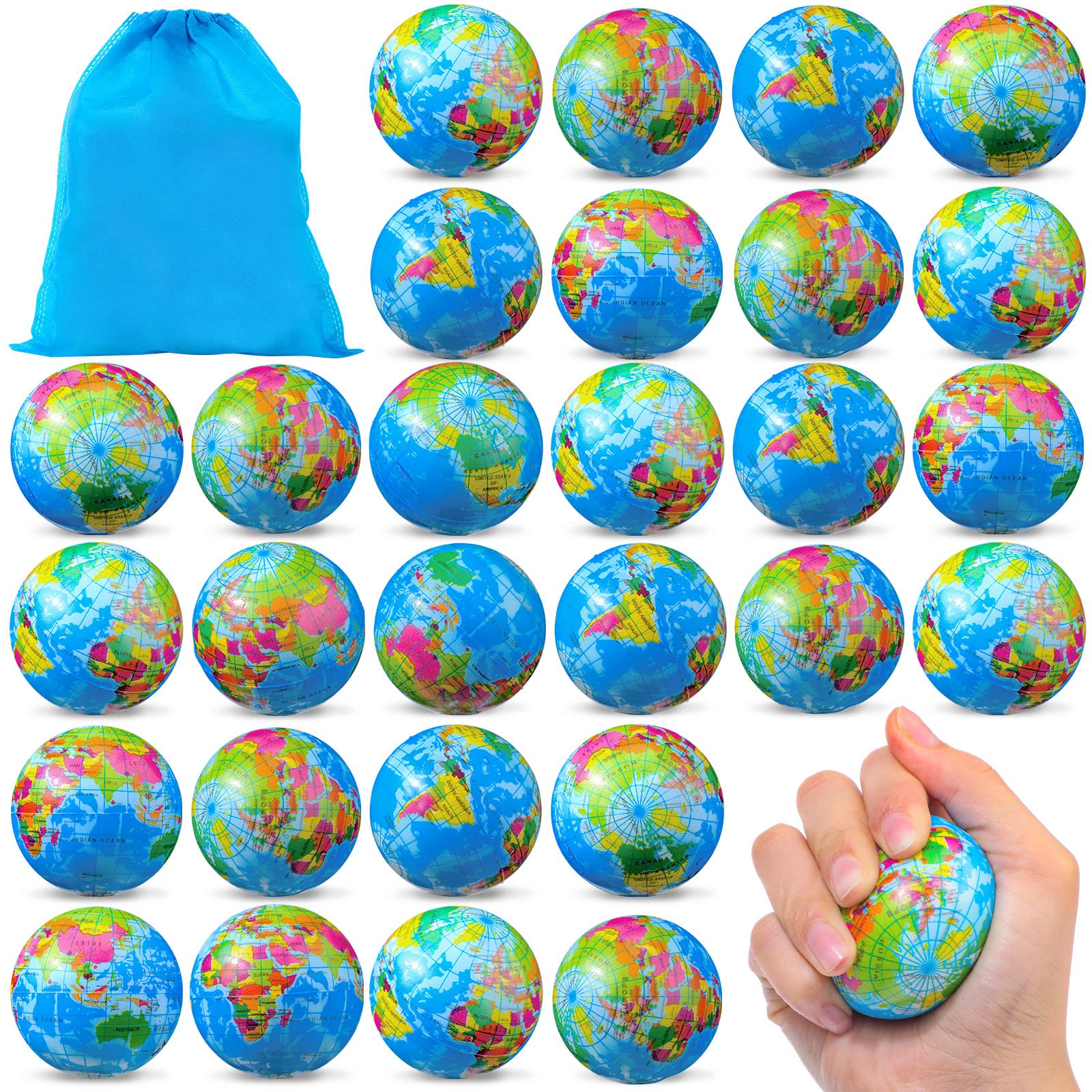 HyDren 100-Pack Mini Globe Stress Balls (2 Inch) - Bulk Foam Earth Stress Relief Balls for Finger Exercise, Classroom Rewards, Party Favors & Anxiety Relief - Perfect for Office, School & Home Stress Management
