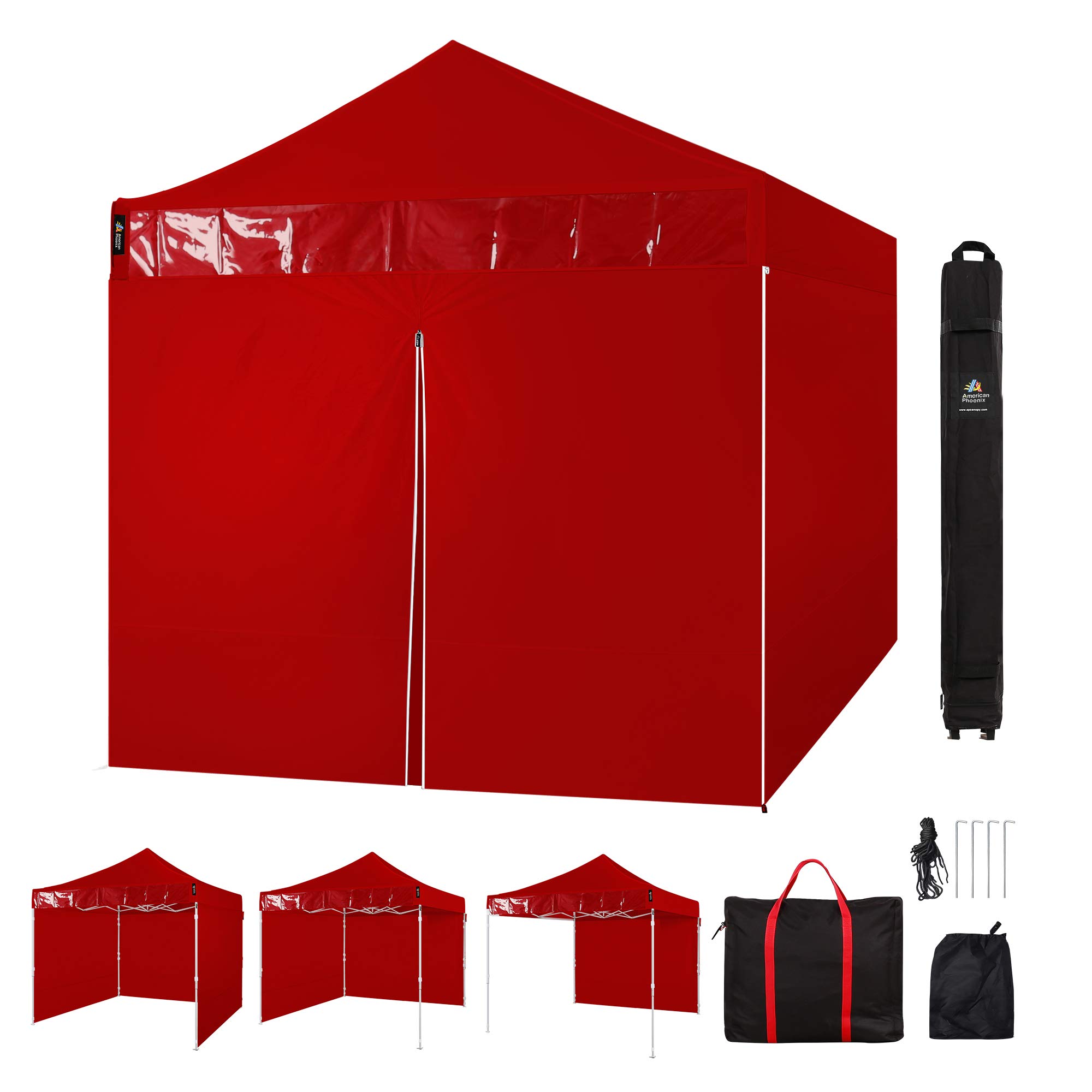 American Phoenix 10x10 Pop Up Canopy Tent - Easy Setup Folding Instant Shelter with 4 Removable Sidewalls & Sunshade (Red) - Perfect for Outdoor Events, Parties, Camping & Beach Use