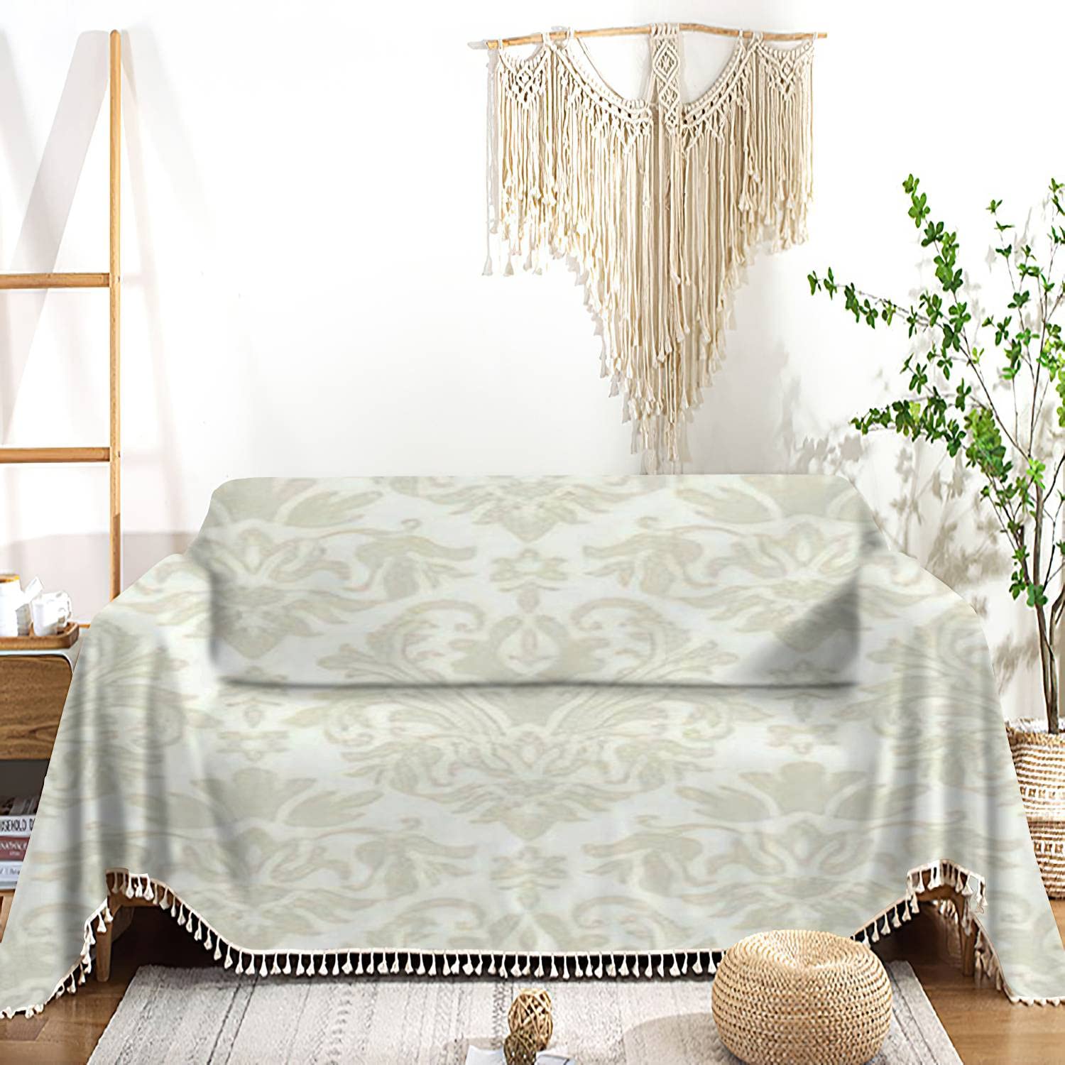 Washable Damask Boho Sofa Cover - Victorian Style Slipcover, Couch Protector & Throw Blanket for Living Room, Bedroom | Pet-Friendly Furniture Protector for Classic & Royal Home Decor