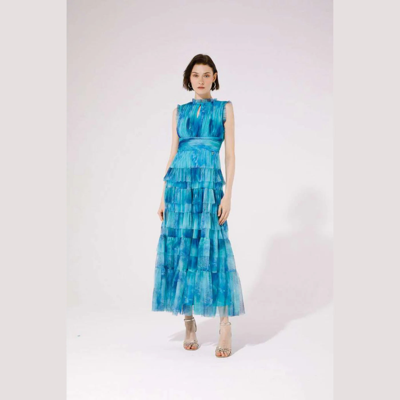 Mercurio Maxi Dress - Flowy Aqua Print Summer Dress for Women | Beach Wedding, Vacation & Casual Outfit