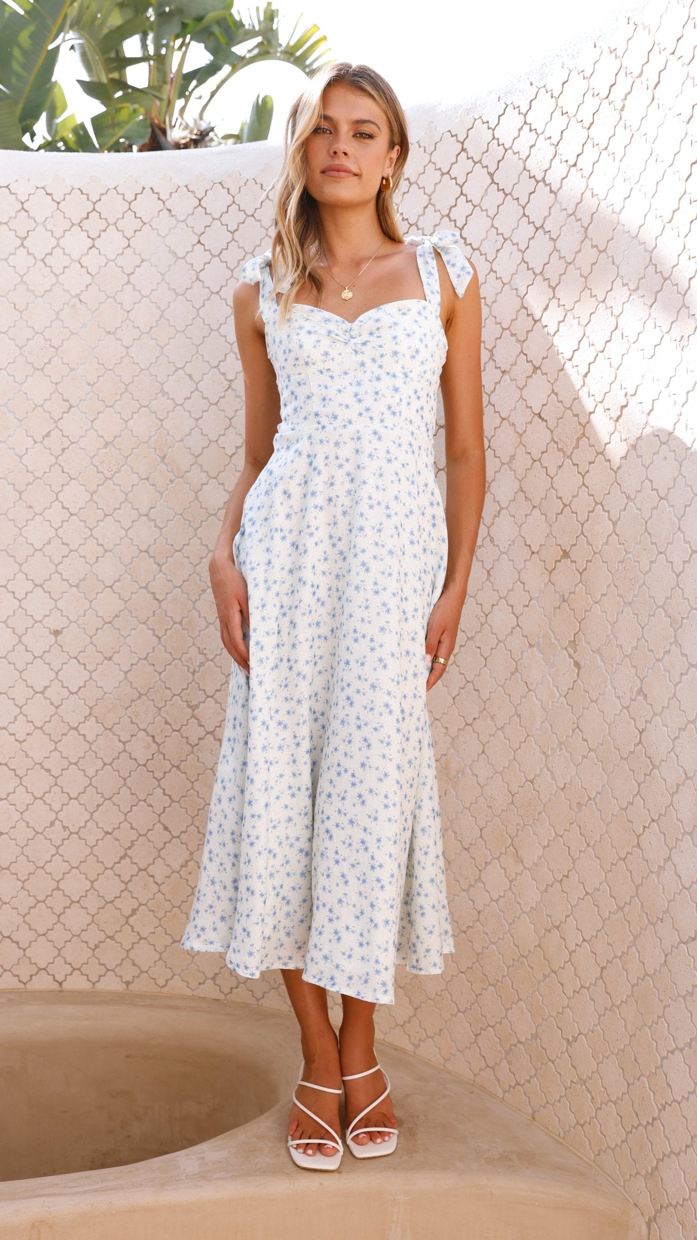 Blakely Midi Dress - Blue Floral Print Women's Summer Dress for Casual Wear, Office & Date Night | Lightweight & Comfortable