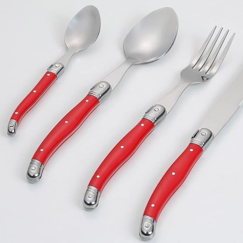 24-Piece Stainless Steel Silverware Set with Colorful ABS Plastic Handles - Complete Dinnerware Cutlery for Everyday Use, Parties & Restaurant Dining