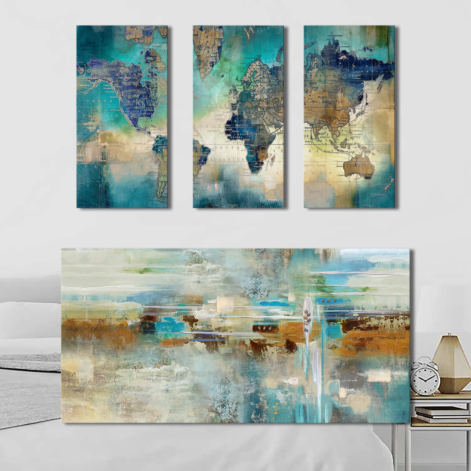 Large Green World Map Canvas Wall Art - Abstract Home Decor for Living Room & Office - Perfect for Home Decoration, Wall Decor & Modern Interior Design