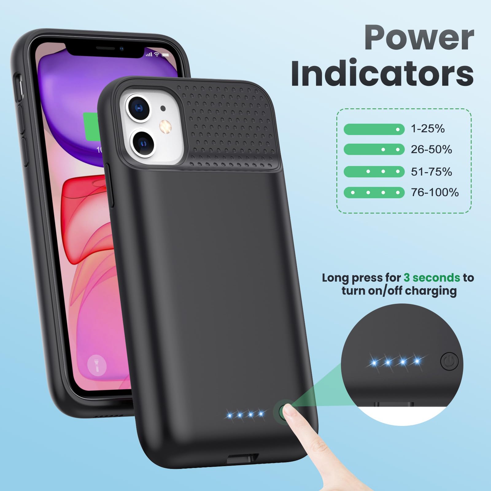 7500mAh Ultra-Slim Battery Case for iPhone 11/XR (6.1 Inch) - Protective Charging Cover with Portable Rechargeable Power Bank | Perfect for Travel, Work & Outdoor Activities