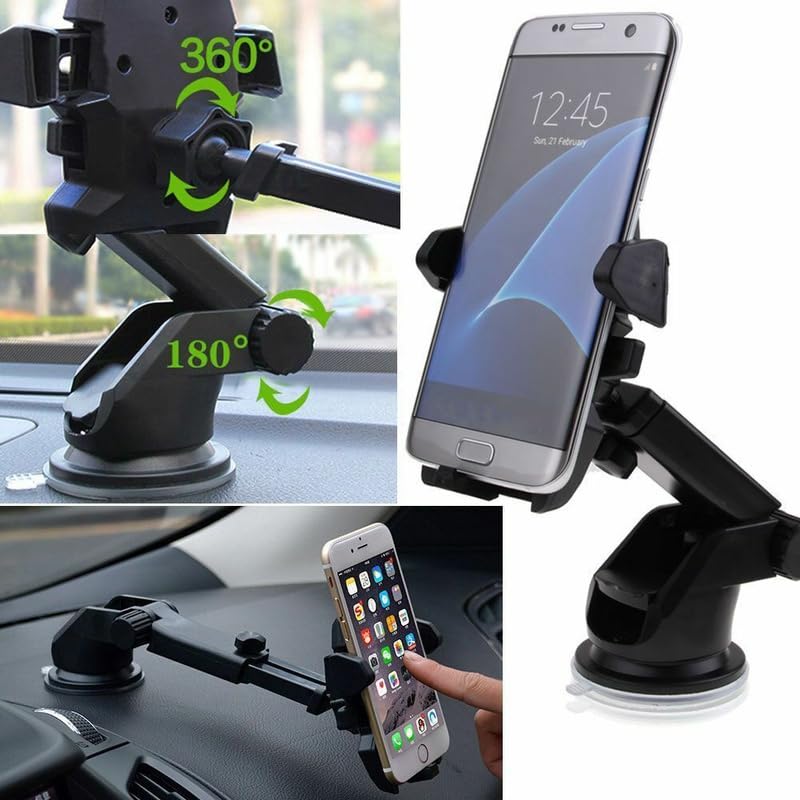 360° Universal Suction Cup Car Phone Holder - Windshield & Dashboard Mount for iPhone, Android Smartphones - Perfect for GPS Navigation, Hands-Free Driving & Road Trips