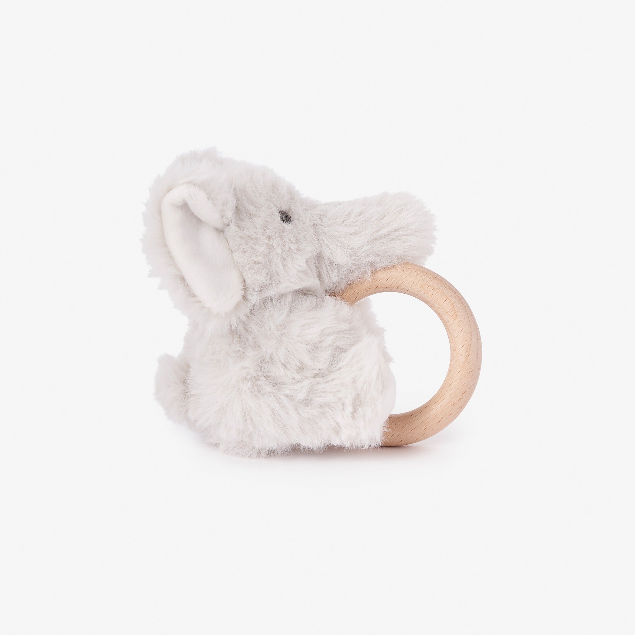 Soft Elephant Plush Wooden Ring Rattle - Natural Teething Toy for Babies & Toddlers | Safe & Eco-Friendly Wooden Baby Shower Gift for Newborns | Perfect for Playtime, Sensory Development, and Soothing Teething Pain