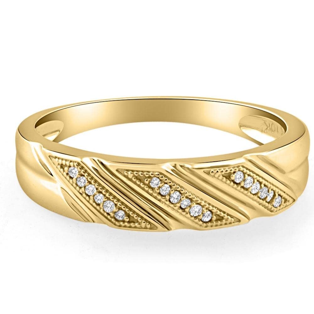 1/5 Carat Men's Diamond Ring - 10K Yellow Gold Wedding Band for Engagement, Anniversary & Special Occasions
