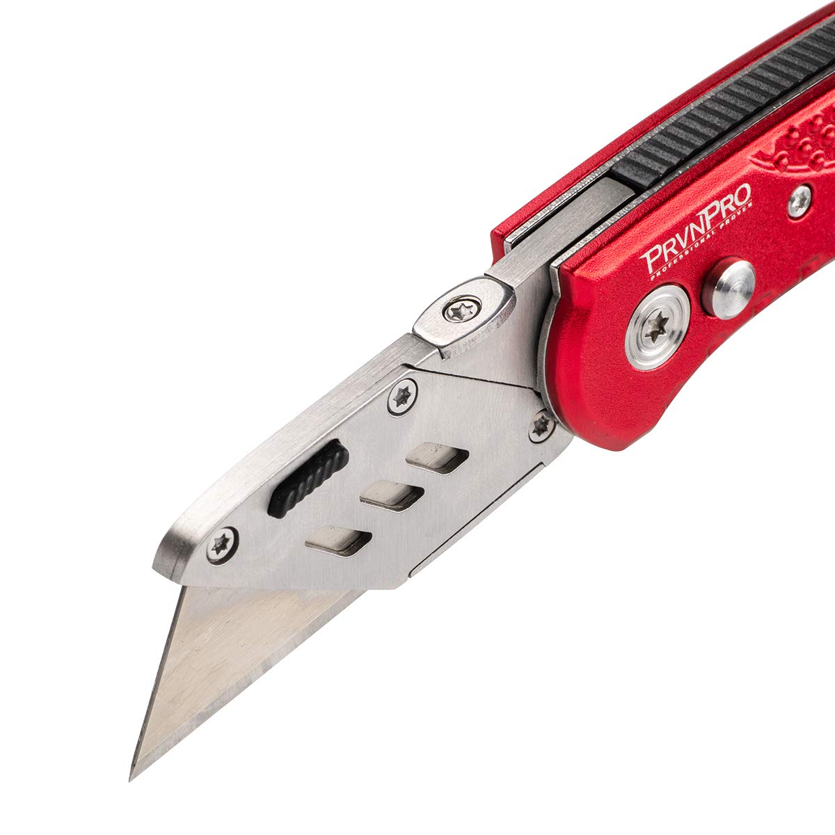Heavy Duty Folding Utility Knife with Belt Clip - Compact Pocket Knife for Camping, Hiking, Outdoor Survival & Everyday Carry (Red)