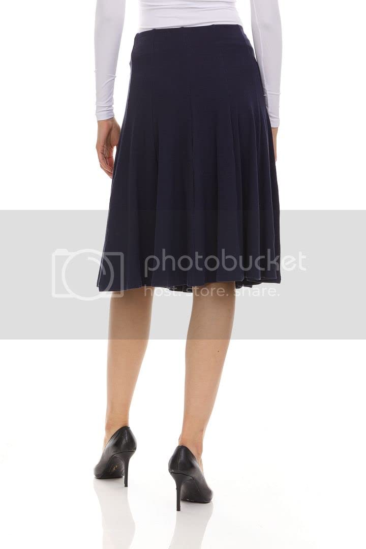 Women's Ribbed Cotton Knee-Length Skirt with Elastic Waist - Office Pleated Skirt for Work, Business Casual & Spring Outfits