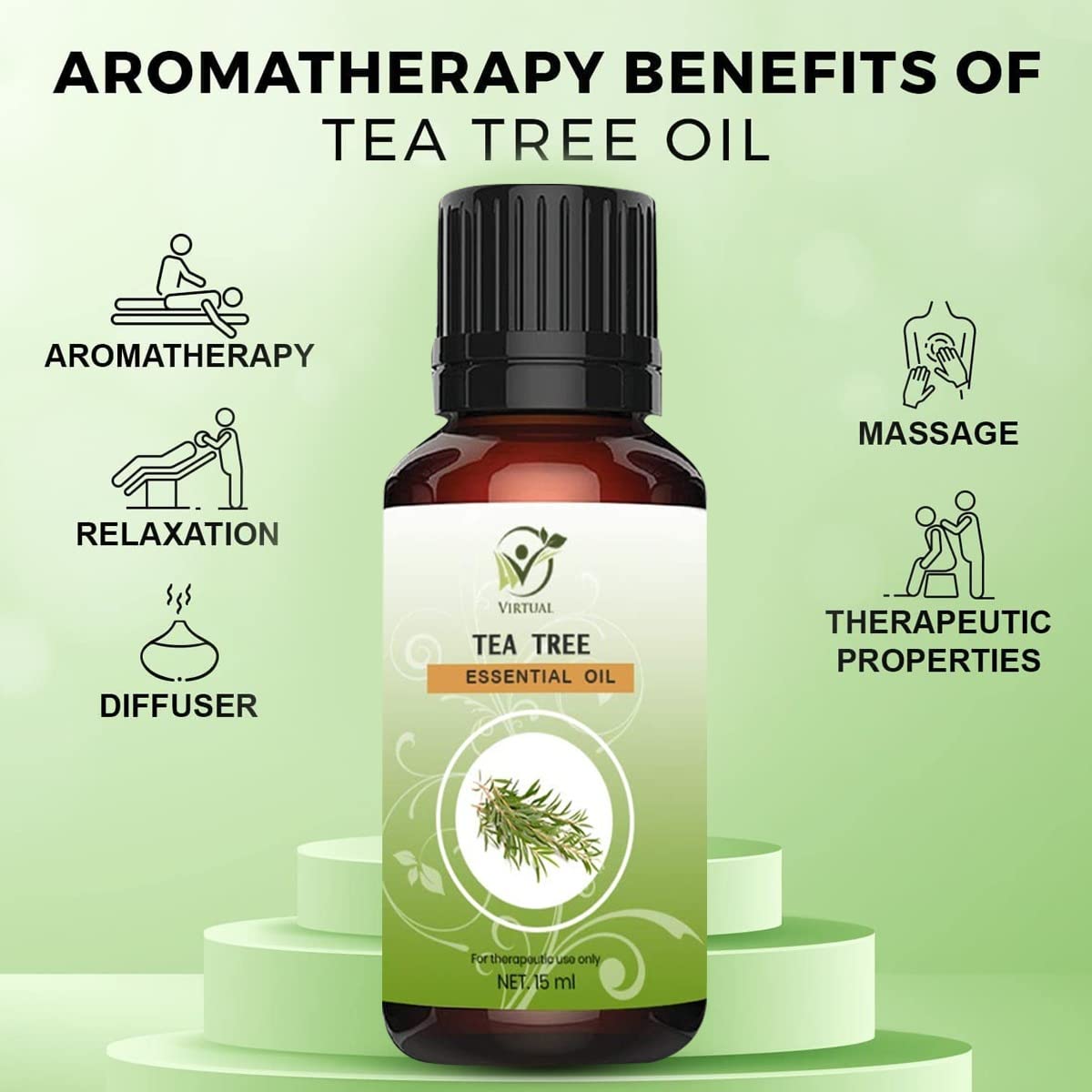 VIRTUAL 100% Pure Tea Tree Essential Oil for Acne Treatment, Pimple & Scar Removal, Skin & Hair Care - 15ml | Natural Anti-Dandruff Solution for Face & Scalp | Perfect for Aromatherapy, DIY Beauty Products & Home Remedies