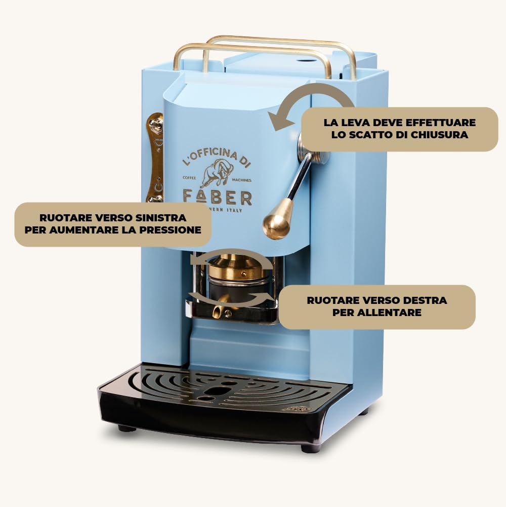 FABER PRO DELUXE 44mm Single Serve Coffee Machine | Adjustable Brass Hot Water Dispenser | Built-in Solenoid Valve | Turquoise Finish | Perfect for Home, Office & Cafes
