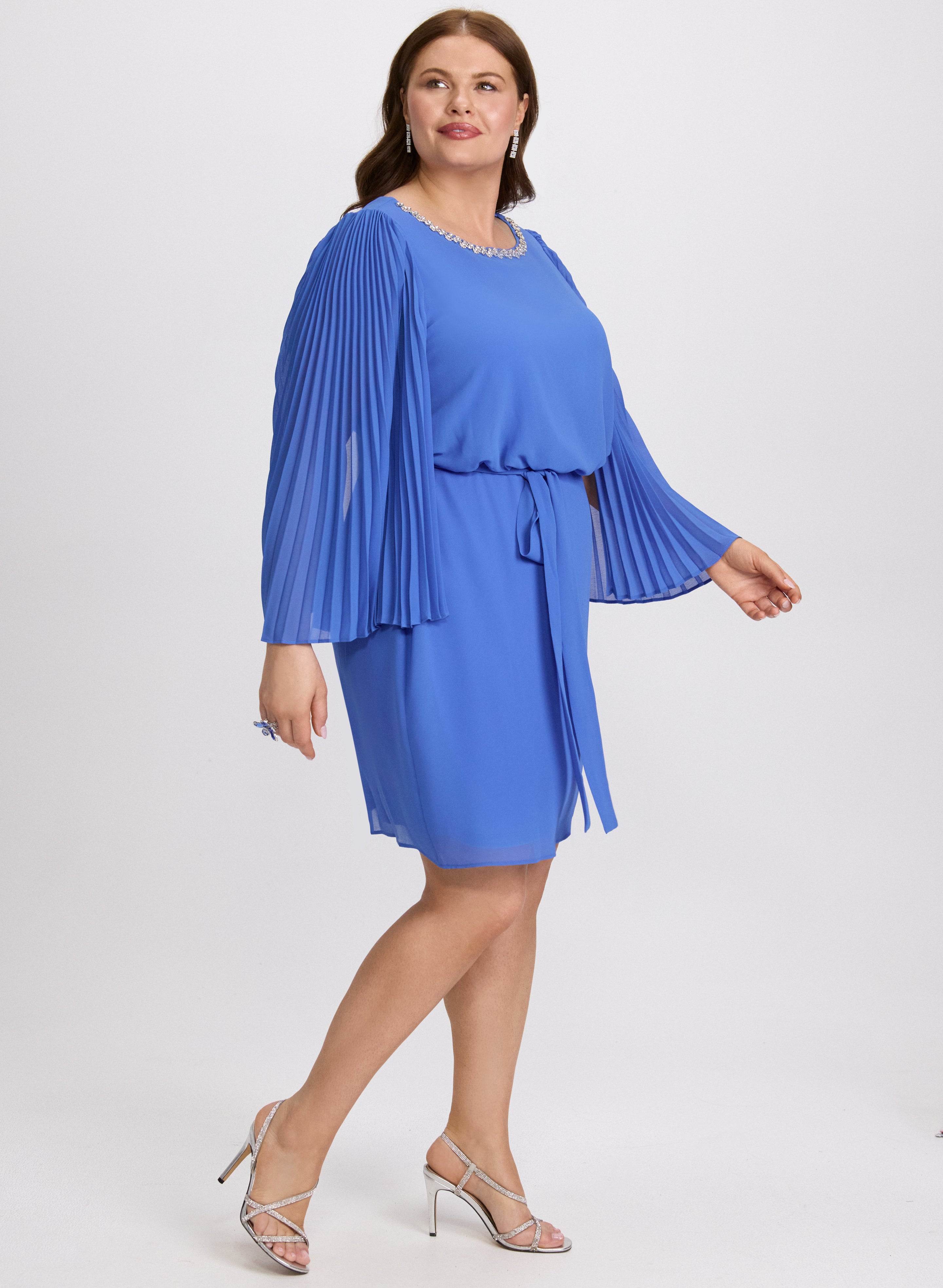 Embellished Cape Sleeve Dress for Women - Elegant Floral Lace Evening Gown for Weddings, Parties & Special Occasions