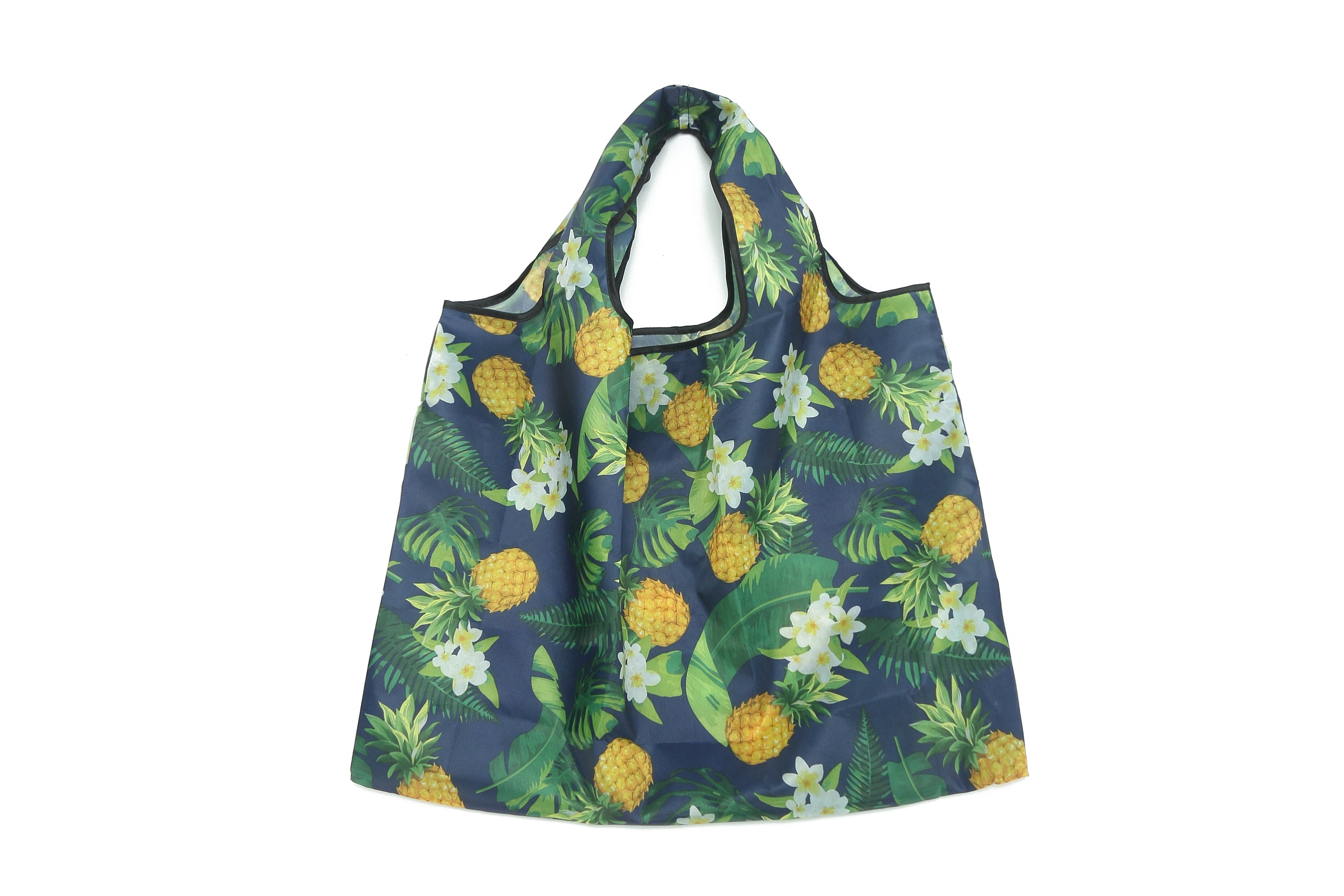 Foldable Tote Bag - Jackie Pineapple Monstera Navy Blue - Perfect for Shopping, Travel & Beach Day