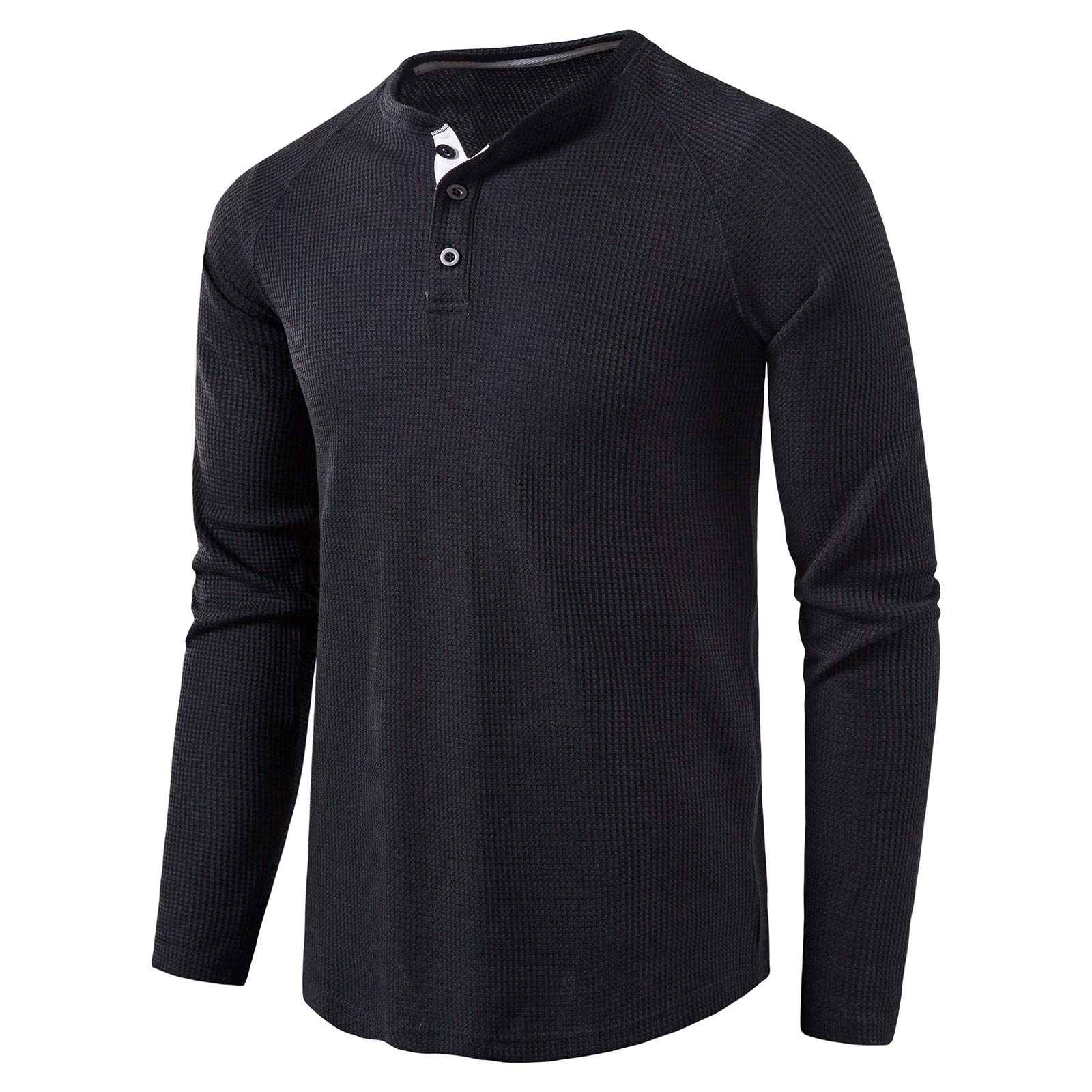 LOCALMODE Men's Casual Waffle Henley Long Sleeve T-Shirt | Crew Neck Pullover Shirt for Everyday Wear & Layering | Comfortable Cotton Top for Fall & Winter Outfits